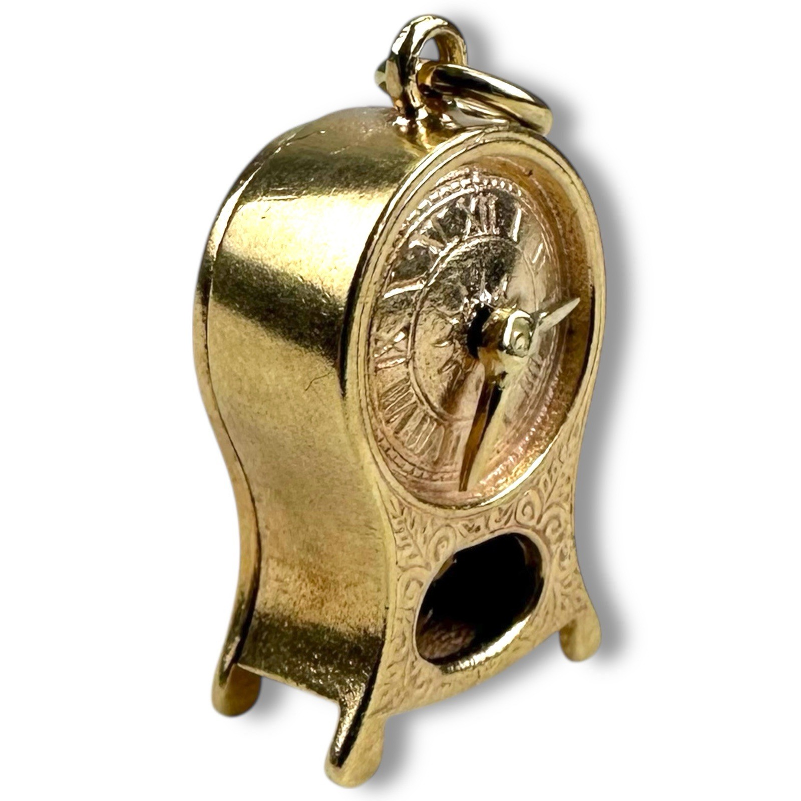 VTG Hallmarked 9ct Gold Articulated Clock Charm 5g grams. 21cm. 1913/1973 London