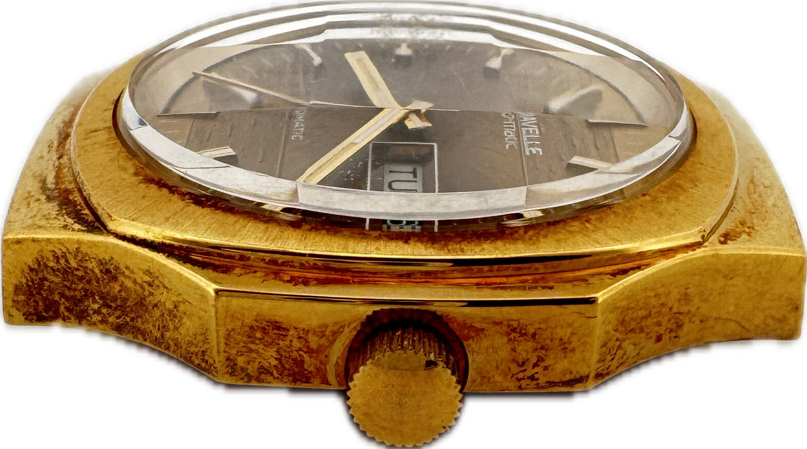 Vintage Caravelle Salesman Set-O-Matic Men Wristwatch Case Gold Tone No Movement