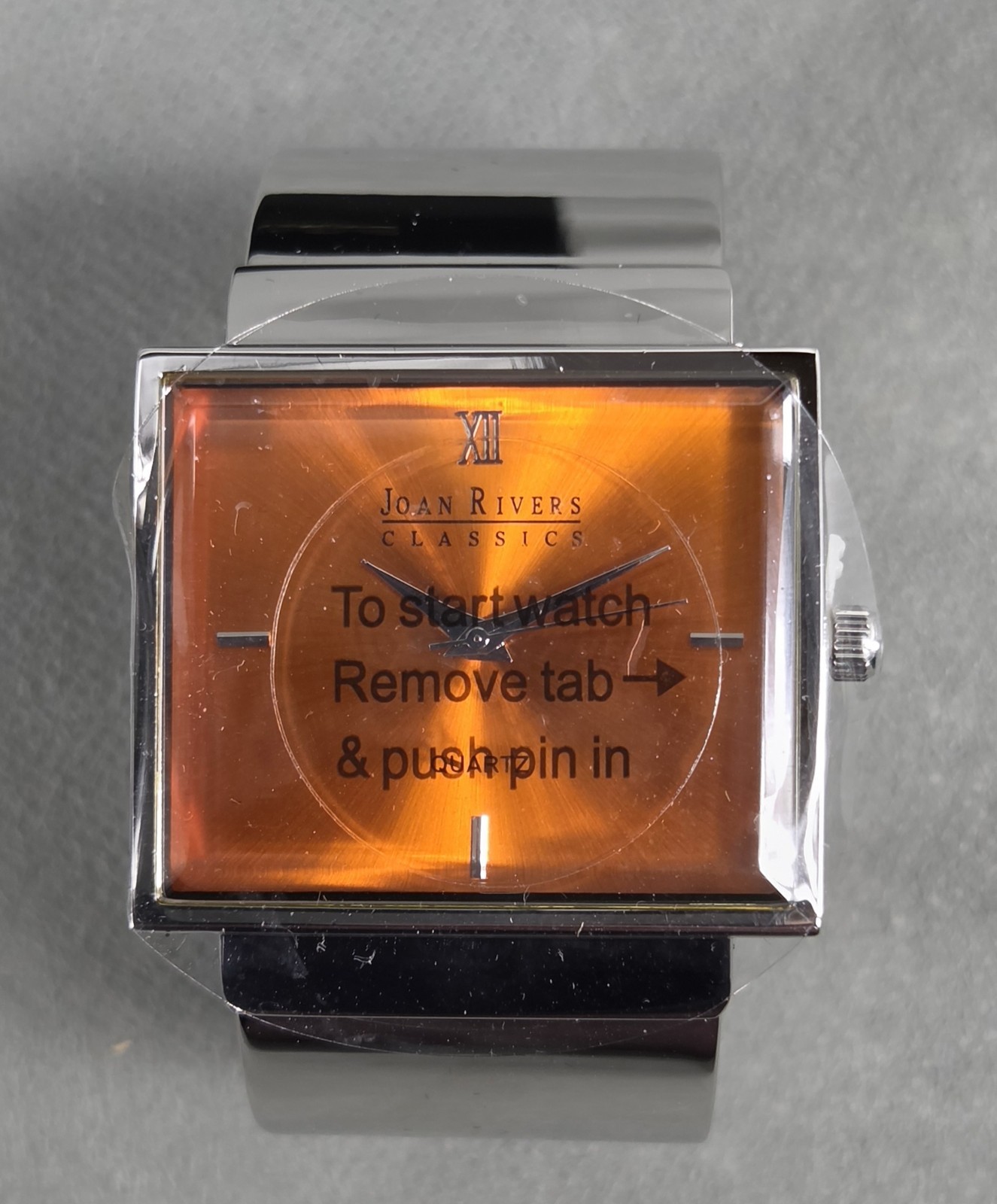 JOAN RIVERS Classic Collection ORANGE Quartz CUFF Silvertone WATCH #V377