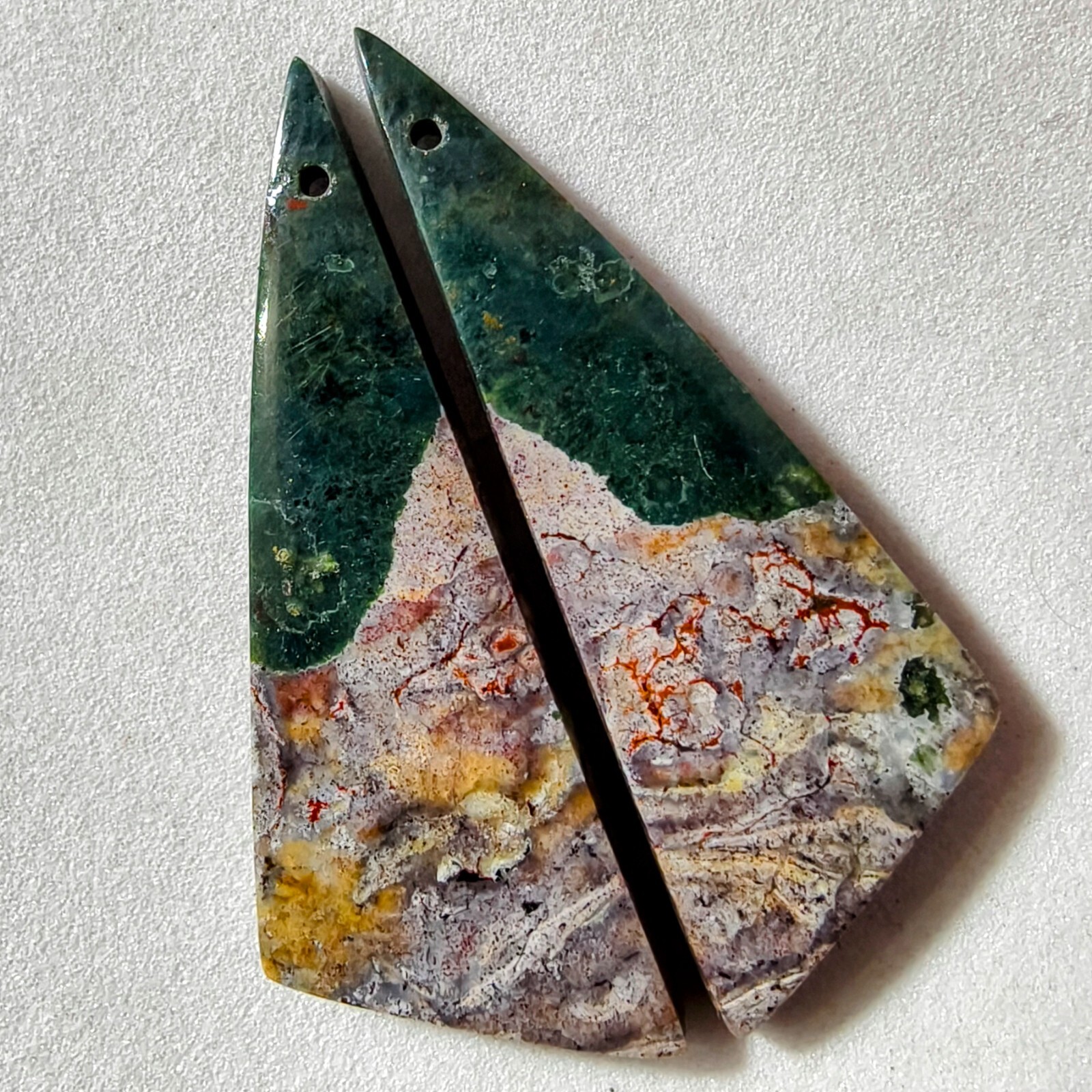 34 Cts Natural Ocean Jasper Drilled Match Pair Cabochon Gemstone 40.9 X 14.7 MM