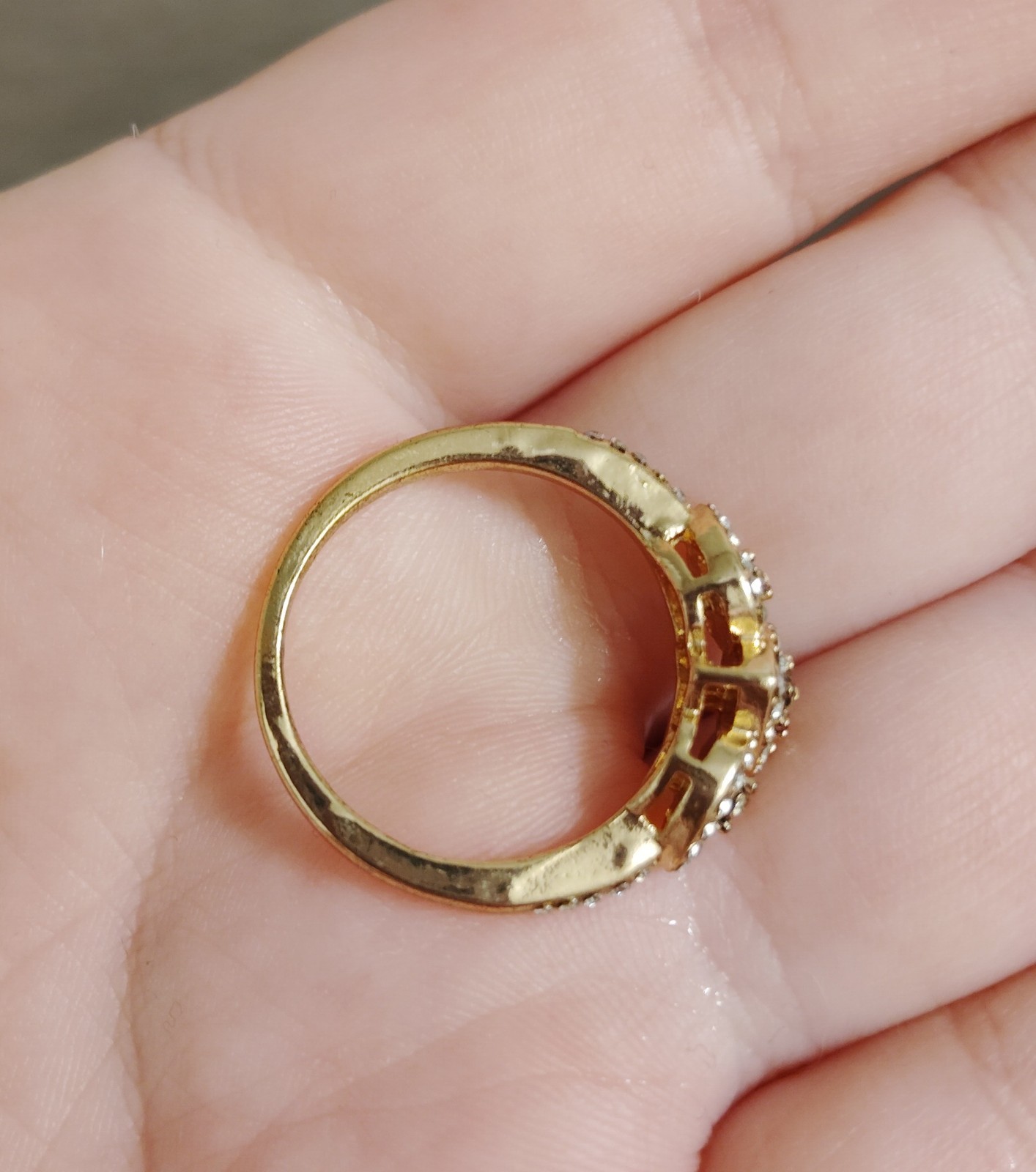 18k Rose Gold Over Sterling Silver Cognac + White Gemstone Heart Love Ring sz 9