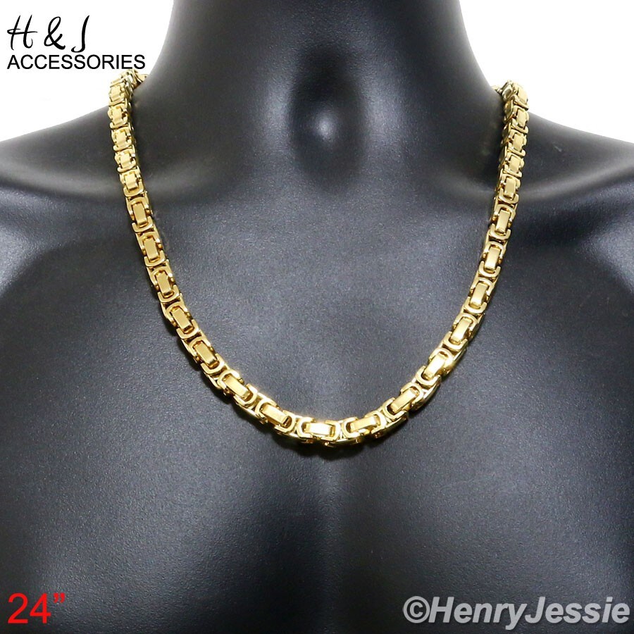 16″-40″MEN’s Stainless Steel 8mm Gold Plated Byzantine Box Link Chain Necklace*G