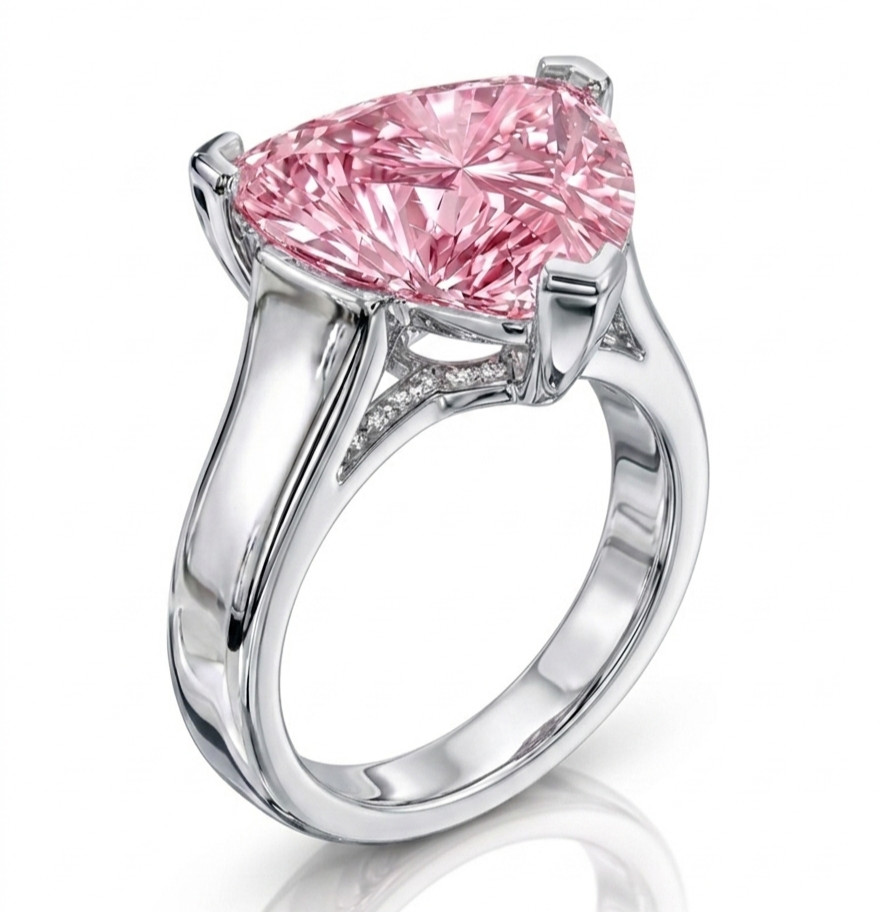 4.30 Ct Certified Trillion Cut Pink Natural Diamond Ring VVS1 White Gold Finish