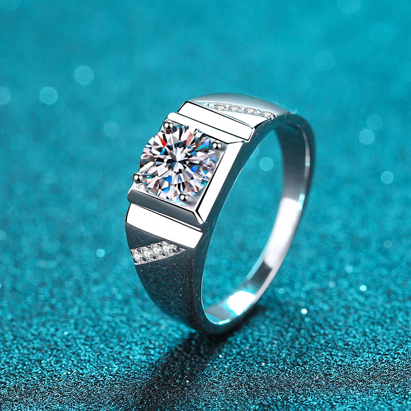 1CT 2CT VVS1 D Color Moissanite Mens Engagement Ring Band Real 925 Silver Gift