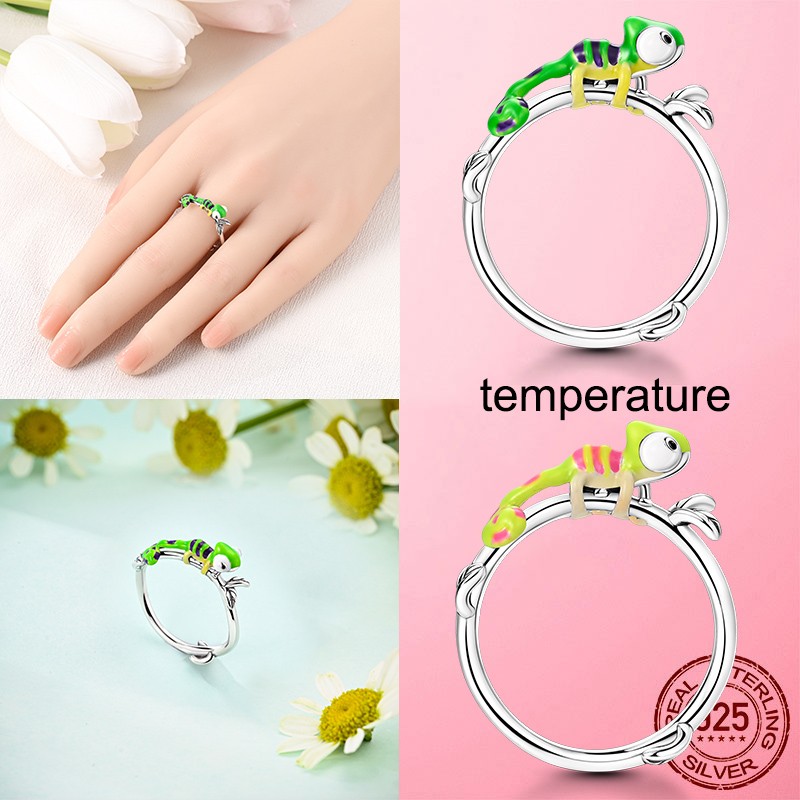 LAZA Original 925 Sterling Silver Finger Ring Enamel Chameleon for Women Jewelry