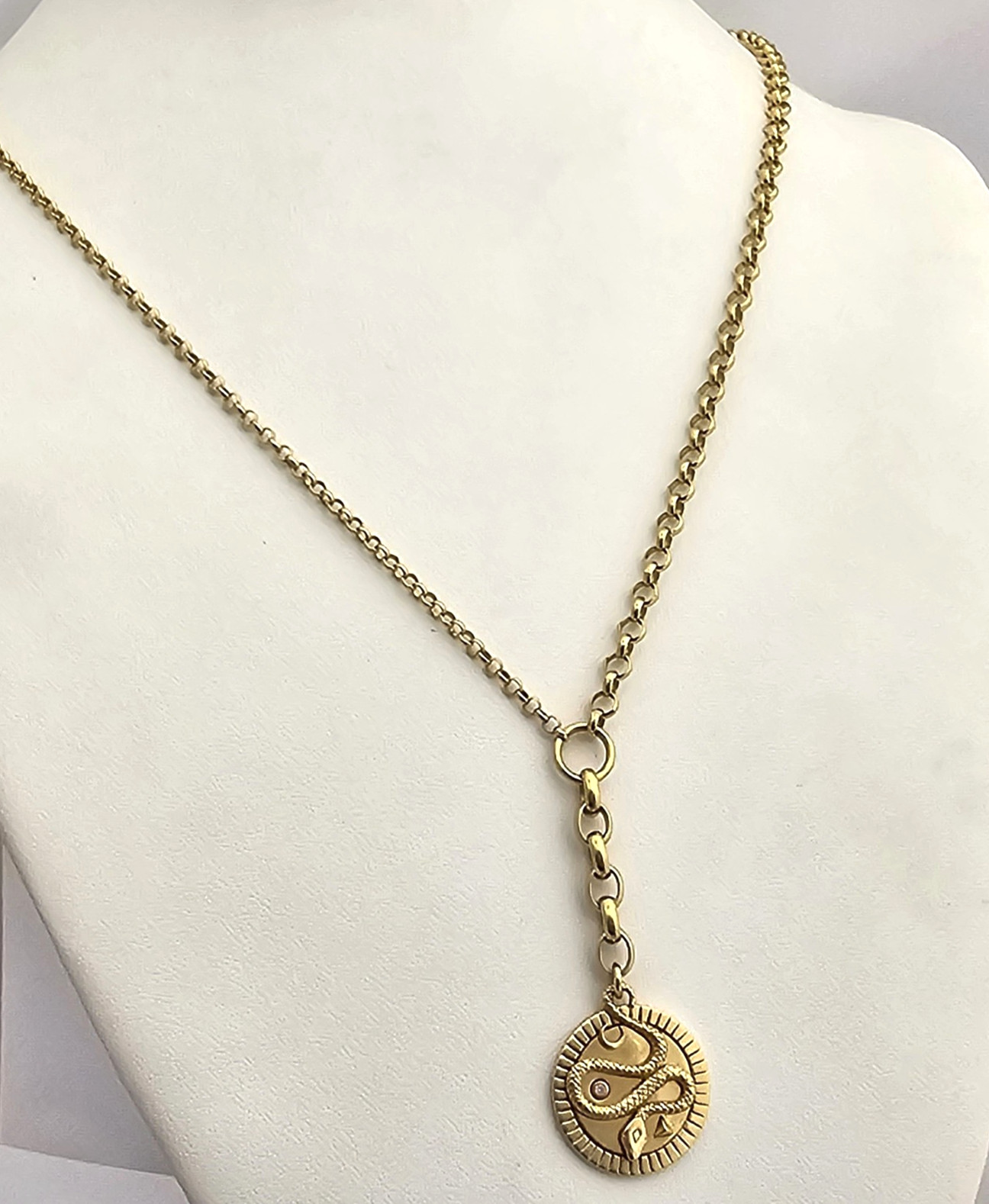 18K Gold FoundRae Wholeness Snake Medium Mixed Belcher Extension Necklace Pendan