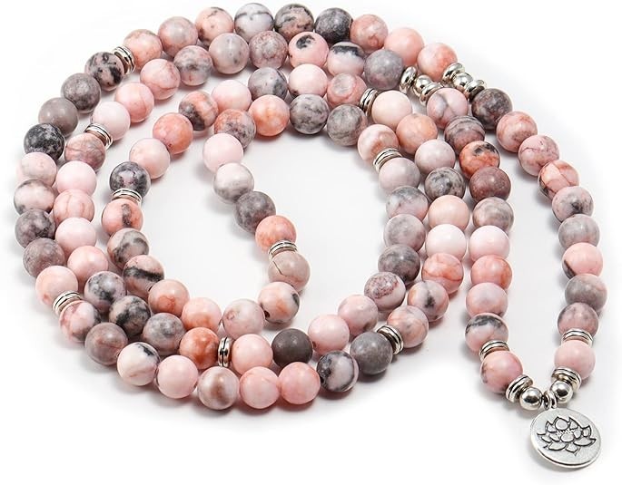 108 Mala Beads Wrap Bracelet Necklace 8mm Yoga Stretch Natural Stone Lotus Charm