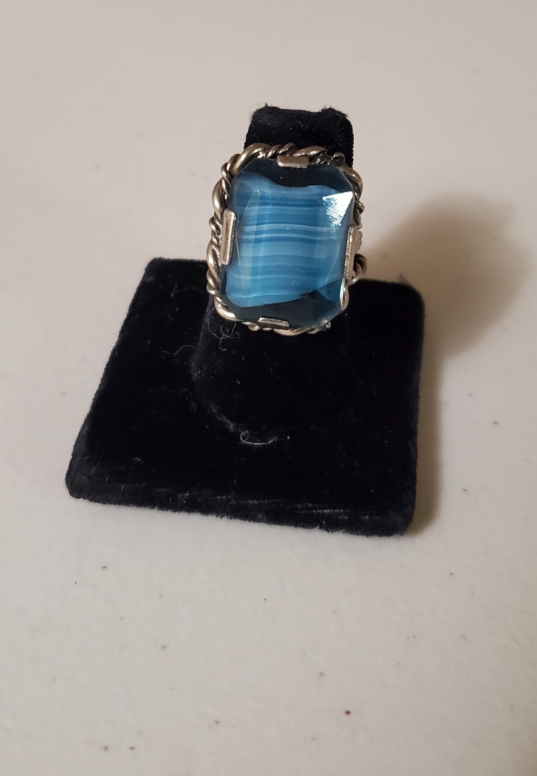Vintage W.Germany Ring Banded Glass Adjustable silver tone mid 20th century MO 6