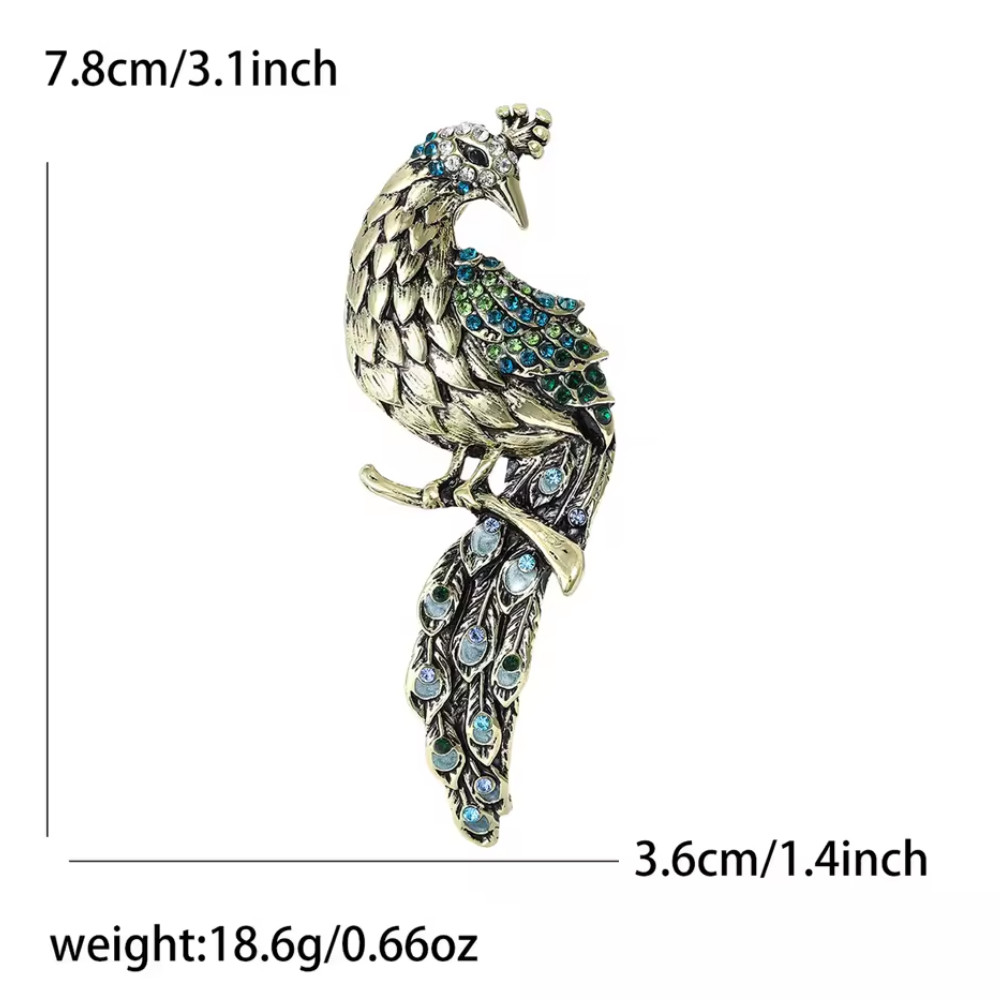 Elegant Vintage Style Rhinestone Peacock Brooch Gold Tone Bird Pin Jewelry Gift