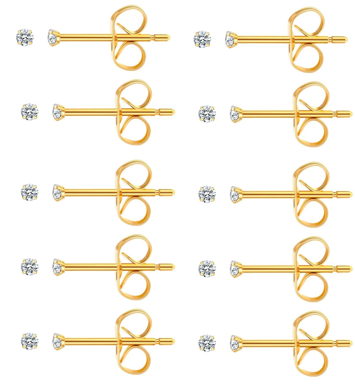 10 Pairs 2MM Surgical Steel Small Stud Earrings, Hypoallergenic 14K Gold Plat…