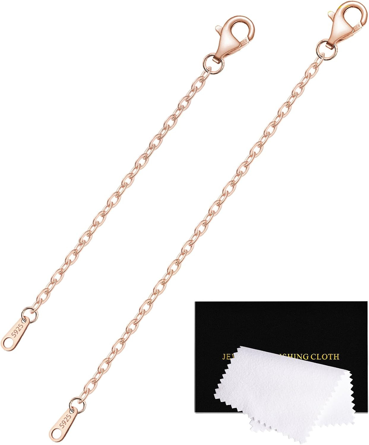 Rose Gold Necklace Extender for Women, Bracelet Anklets, 3+4 Inch | 925 Sterling