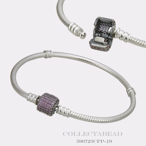 Authentic Pandora Silver Signature Clasp Fancy Purple CZ Bracelet 590723CFP