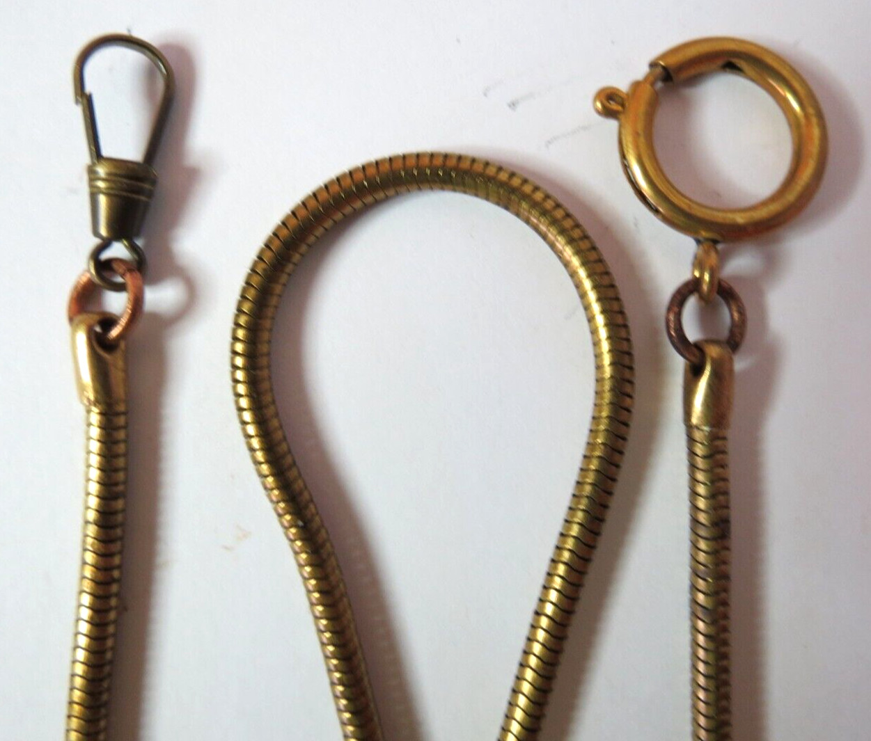 VINTAGE NEW/OLD POCKET WATCH BRASS FOB CHAIN SNAKE CLASP 18MM CHAIN 15 3/4″