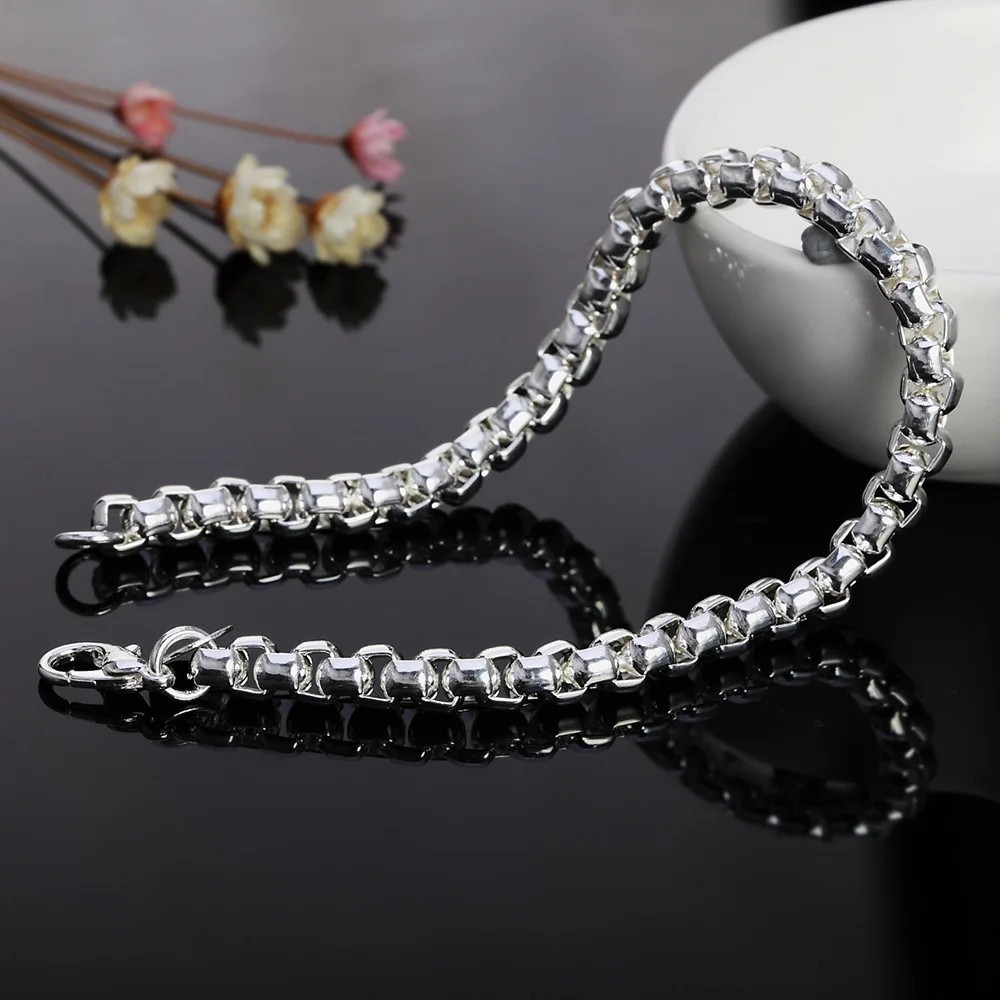 925 Sterling Silver 5mm Box Chain Necklace Bracelet Set Men Women Jewellery gift