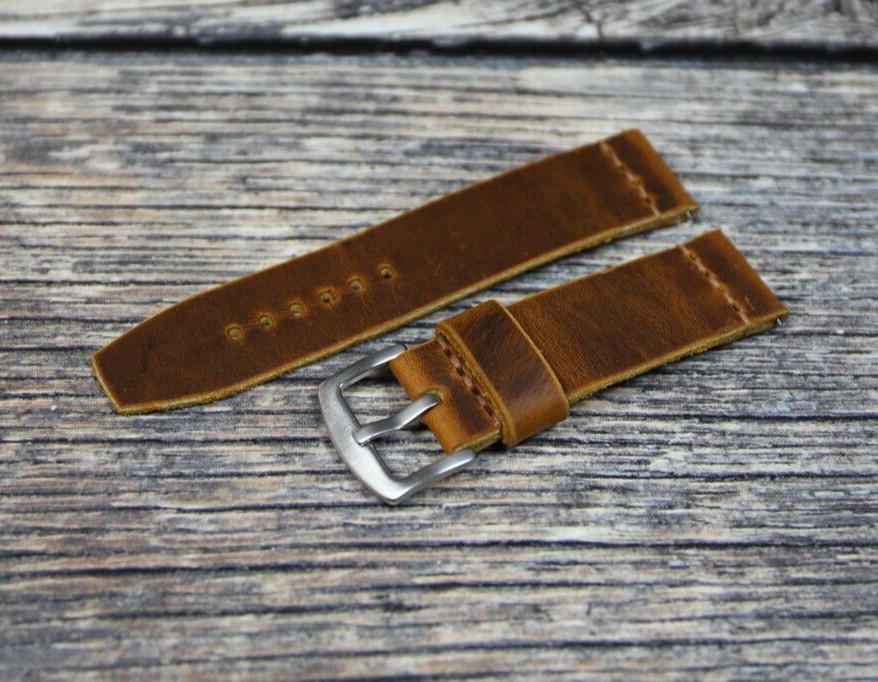 Handcrafted Vintage Brown Leather Watch Strap 18-26mm Classic Retro Style Band