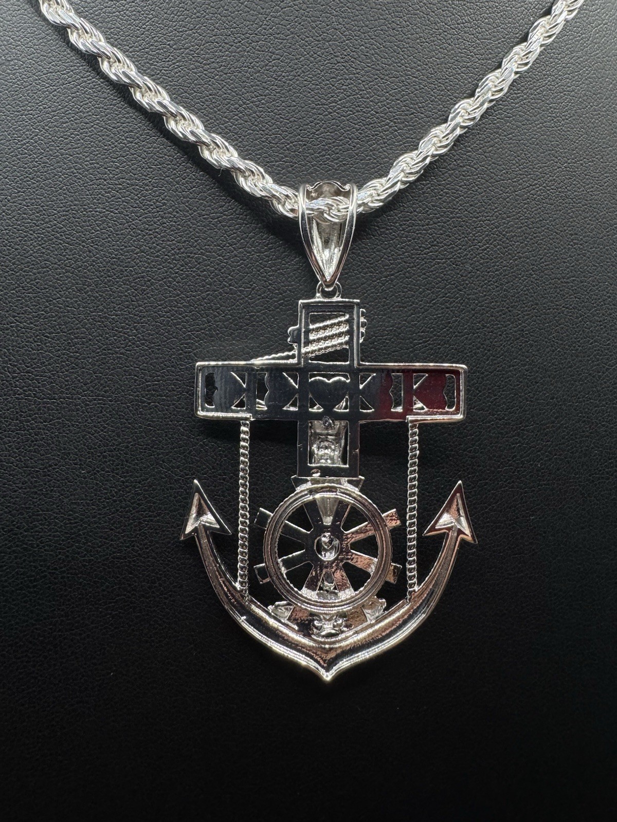 Large 925 Sterling Silver Mariner Crucifix Anchor Cross Pendant – Diamond Cut