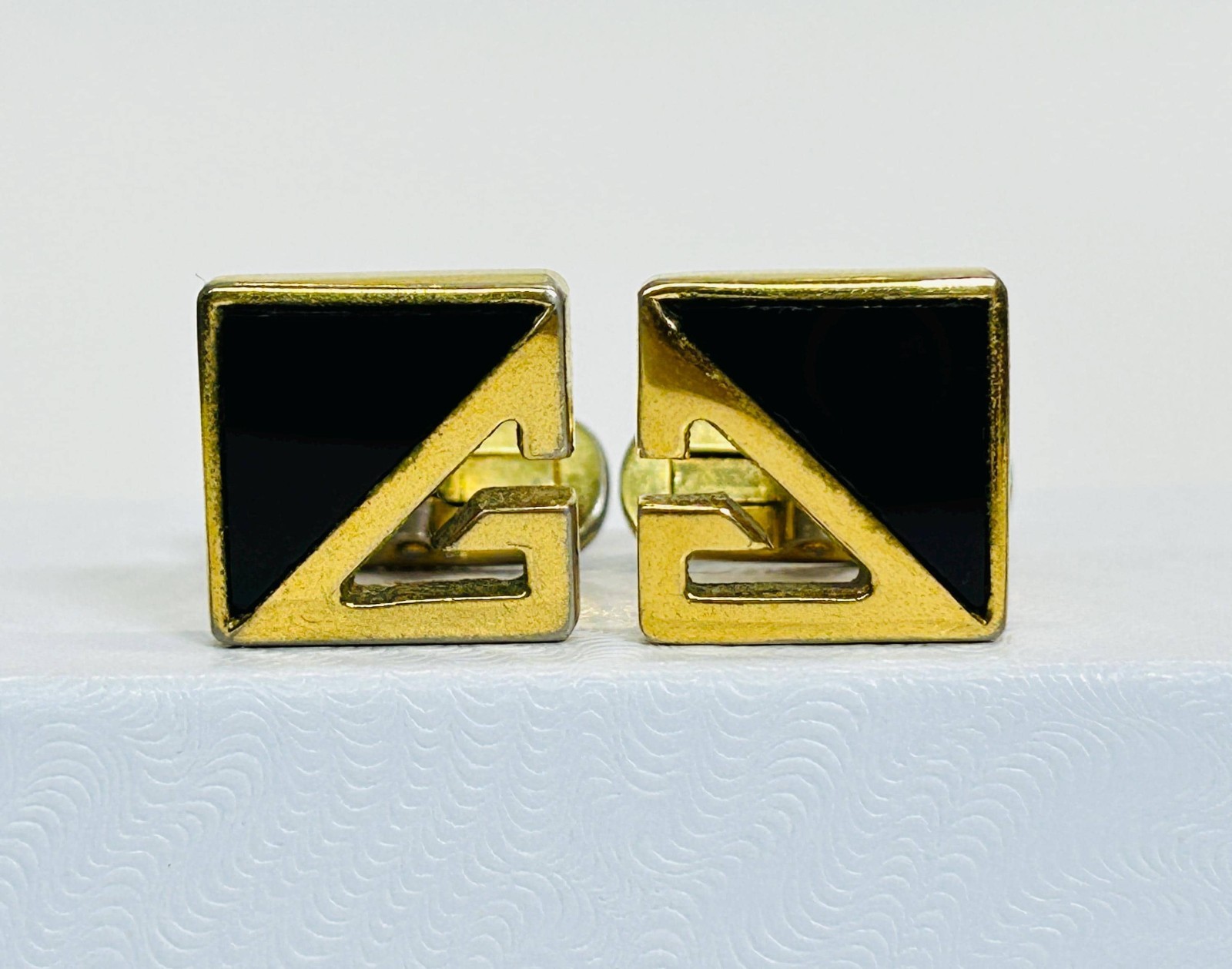 Vintage Givenchy Cufflinks and Tie Clip Black Onyx G Logo Gift for Him