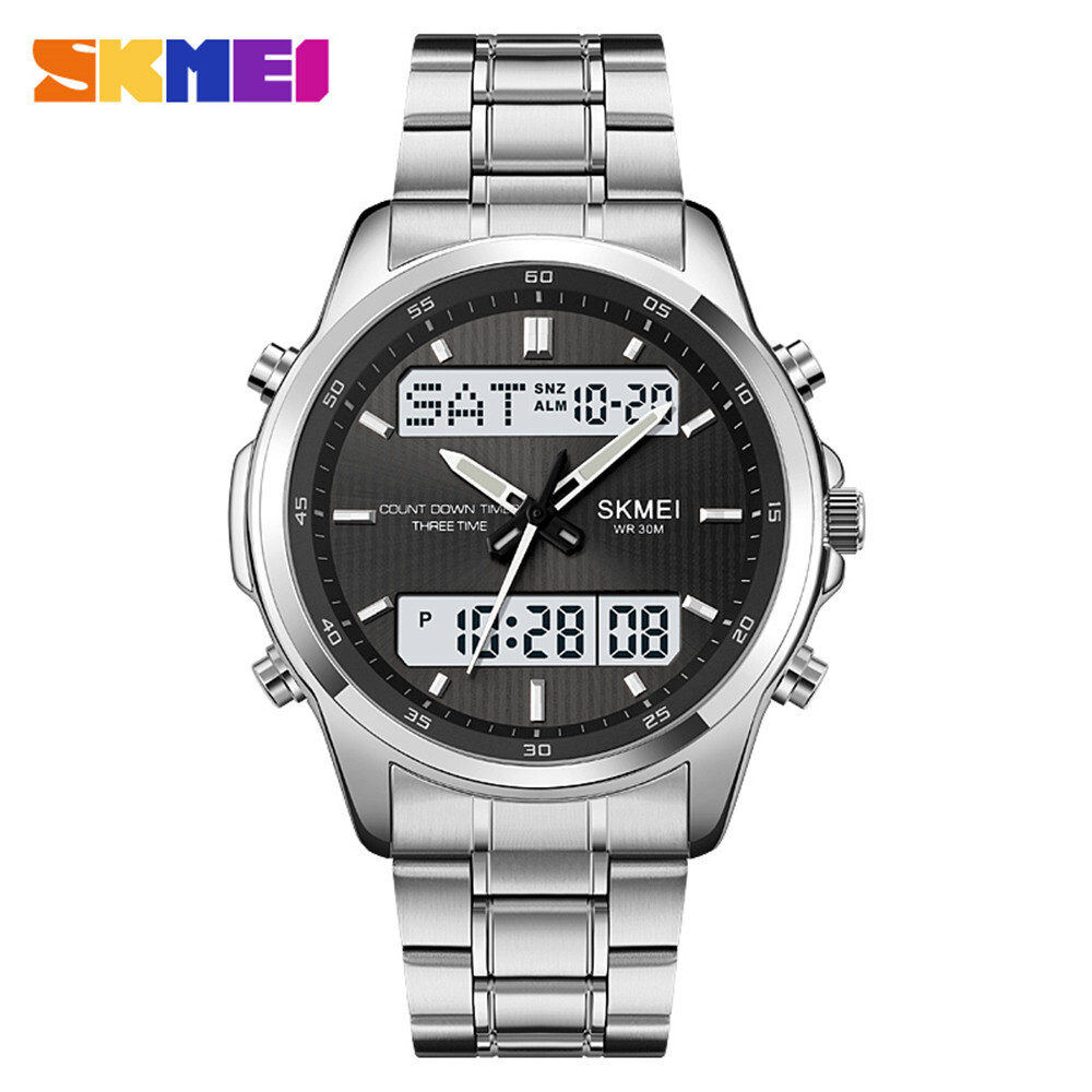NEW Men Quartz Watch Silver Steel Digital Wristwatch Male Sport LED Watch Gifts