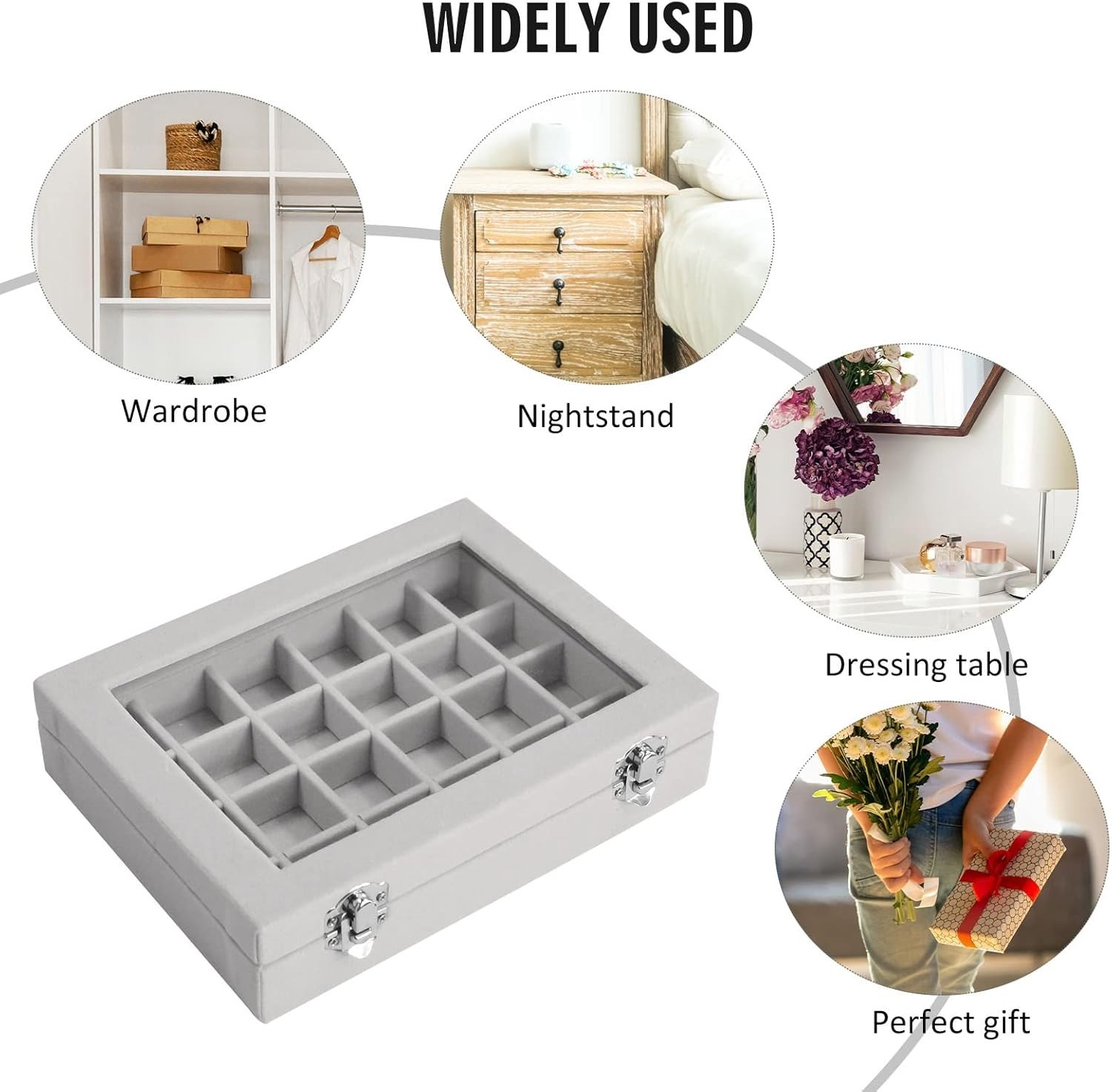 Chic 24-Grid Jewelry Organizer with Removable Partitions – Travel-Friendly