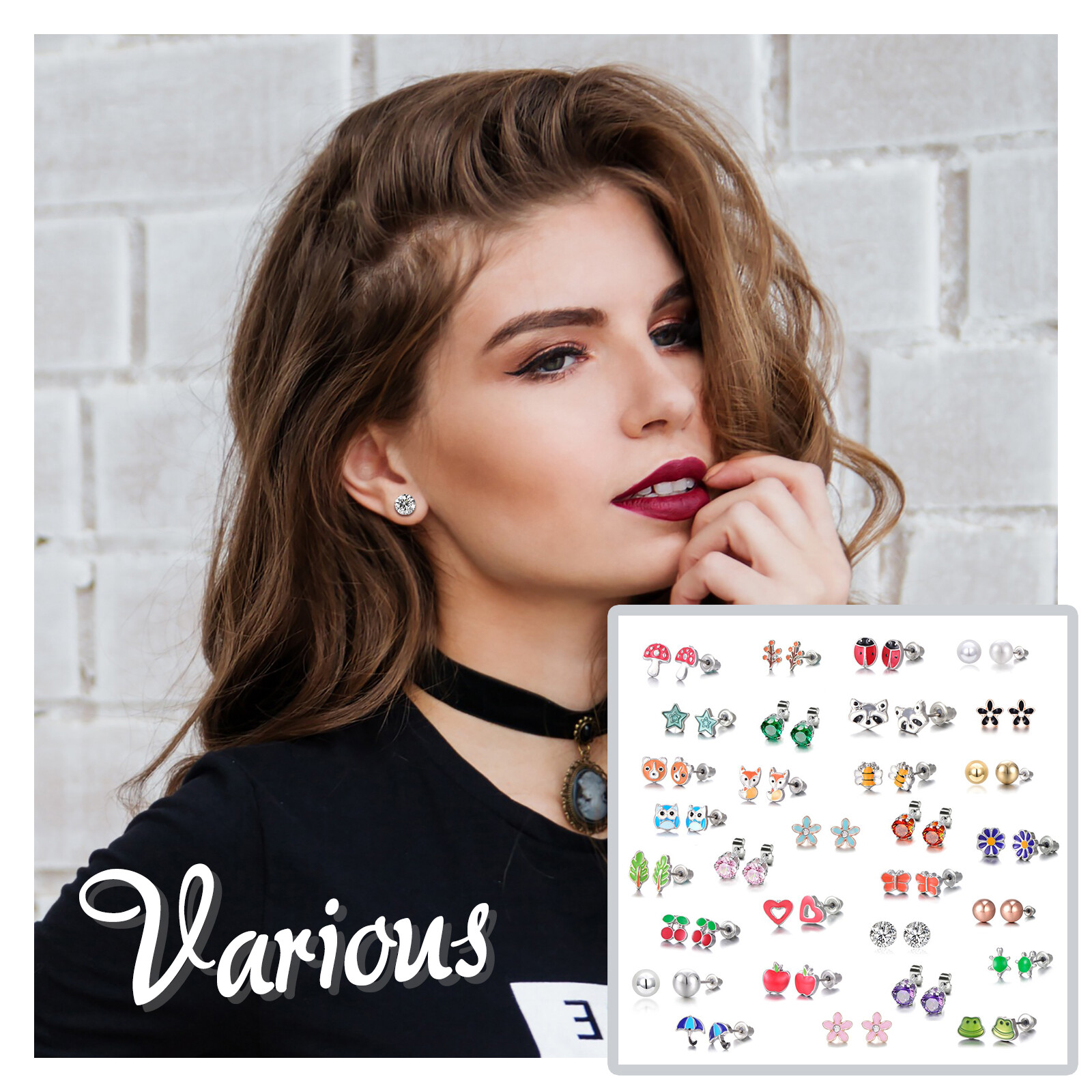 30 Pairs Hypoallergenic Earrings for Girls Teens Women Sensitive Ears Cute Studs