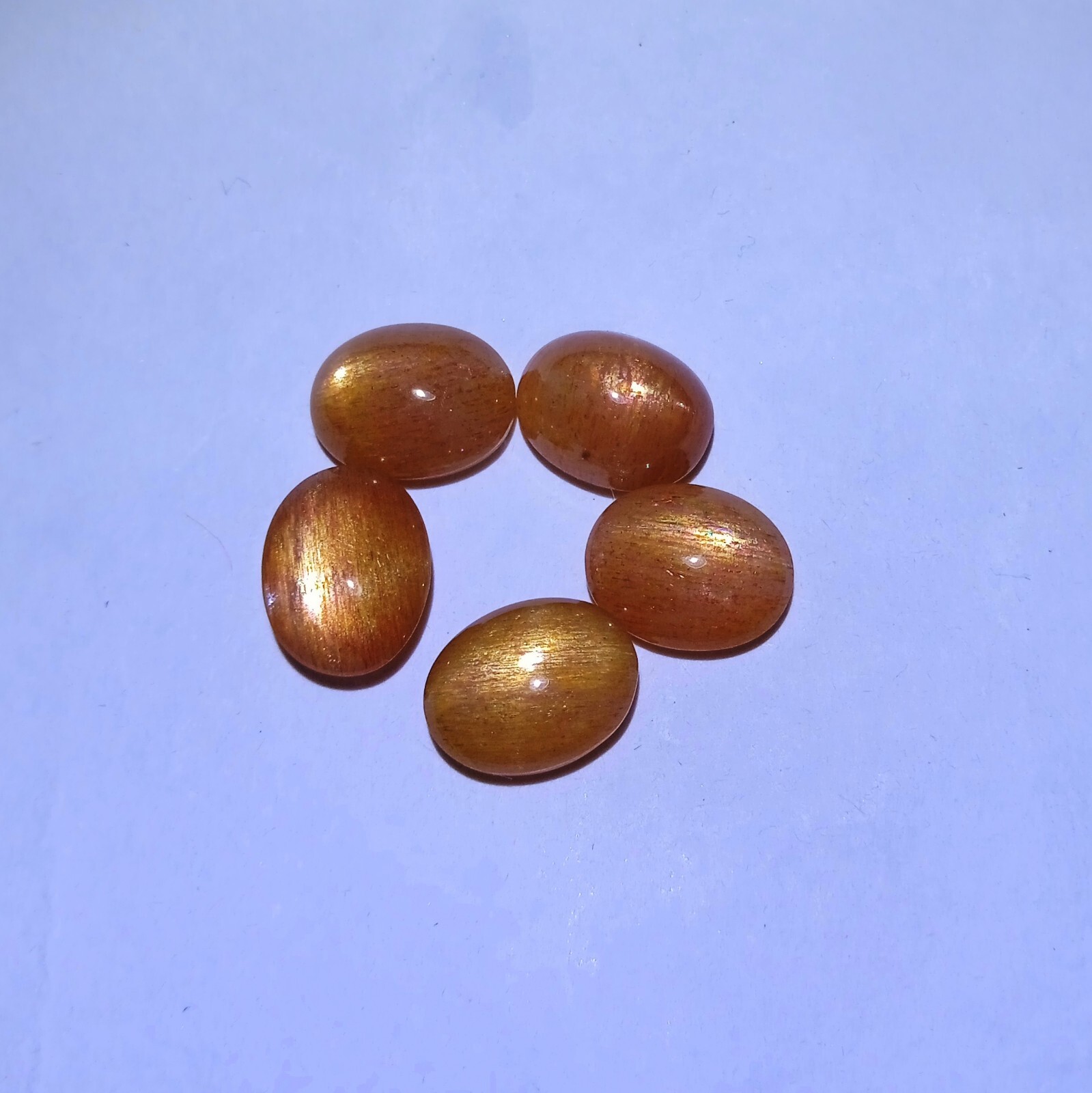 9.2 Carat 9×7 MM Natural Golden Brown Sunstone Oval Shape 5 Piece Lot Cabochon