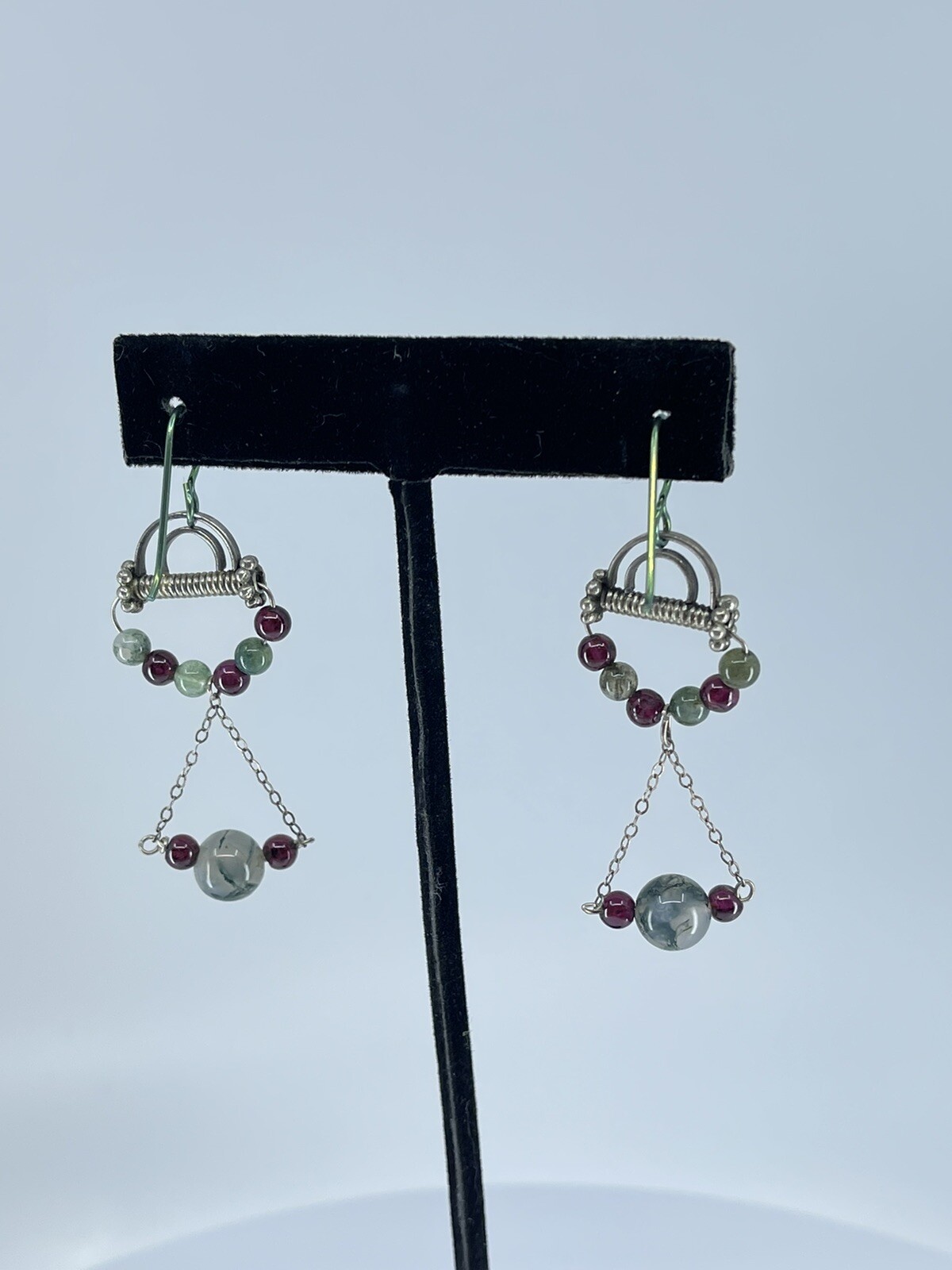 Sterling Silver Dangle pierced Earrings small lightweight round polished stones