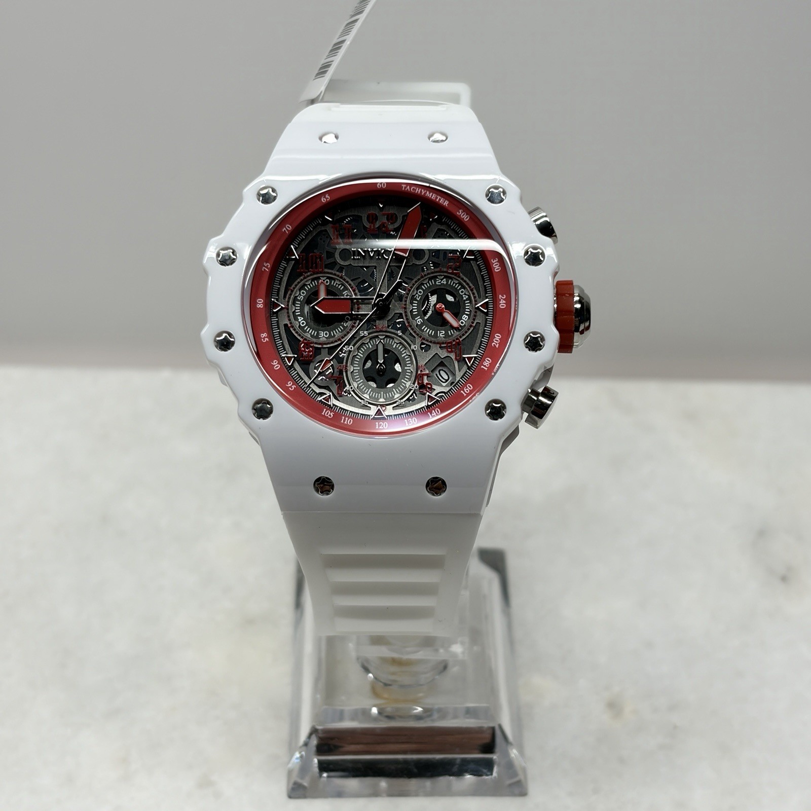 Invicta Racing Men’s Watch 43.5mm White Silicone Silver Dial Quartz New 69660
