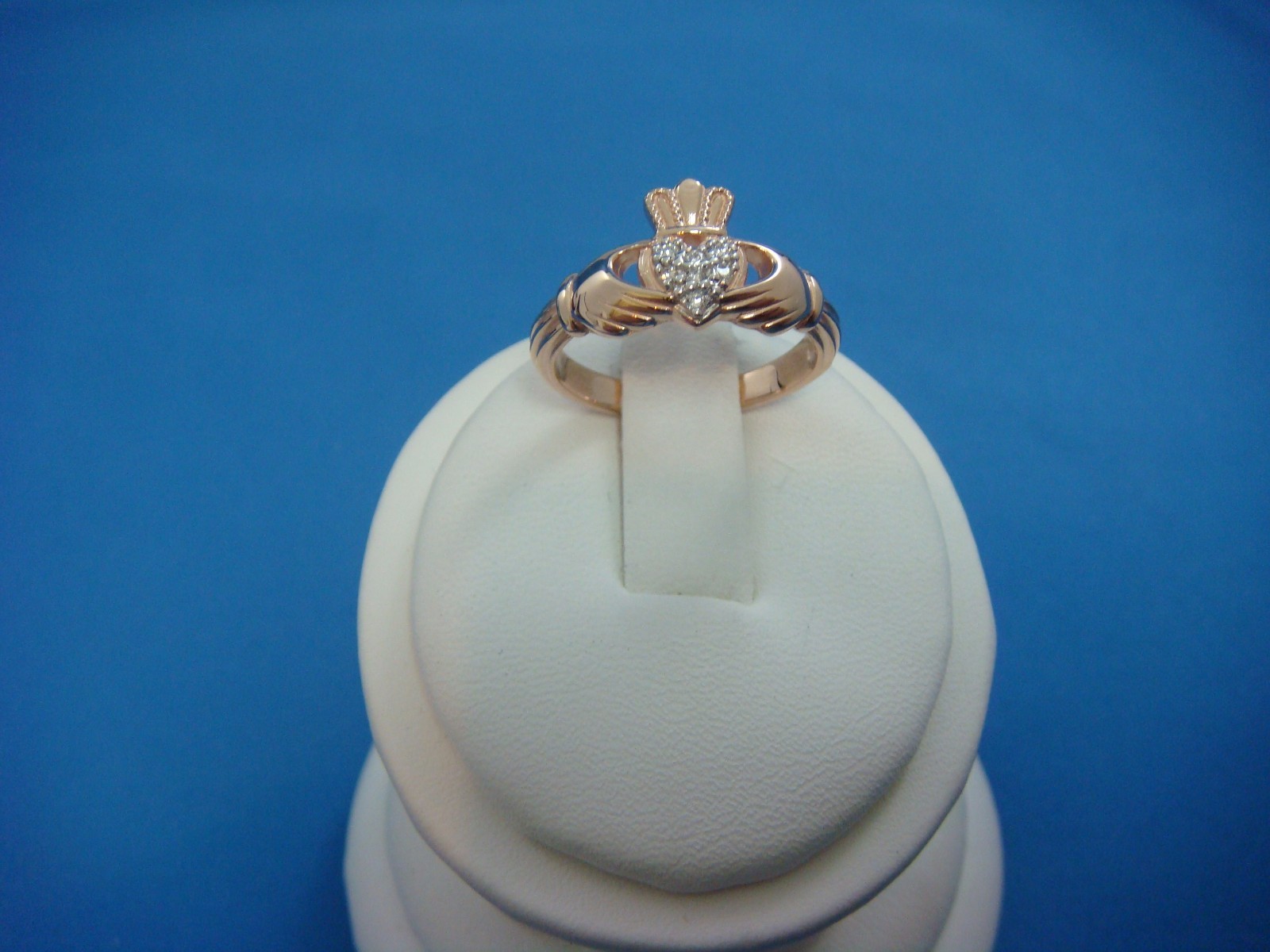 14K ROSE GOLD IRISH GIRL`S-LADIES LOVE CLADDAGH RING-BAND WITH DIAMONDS 4.1 GRAM