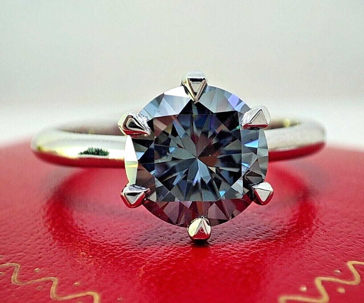 925 Starling Silver Anniversary Ring, 1.60 Ct Round Cut Grey Moissanite Ring,