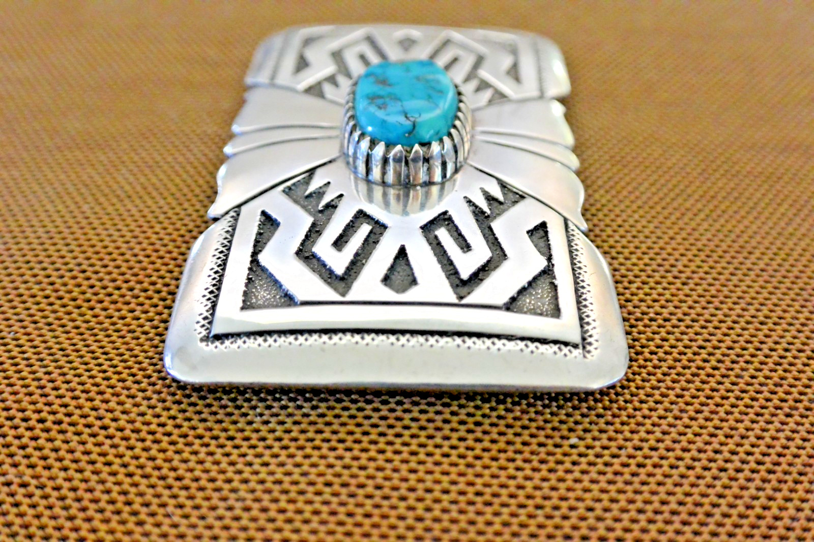 XL TOMMY SINGER BELT BUCKLE Sterling Silver KINGMAN MineTurquoise NAVAJO Thomas