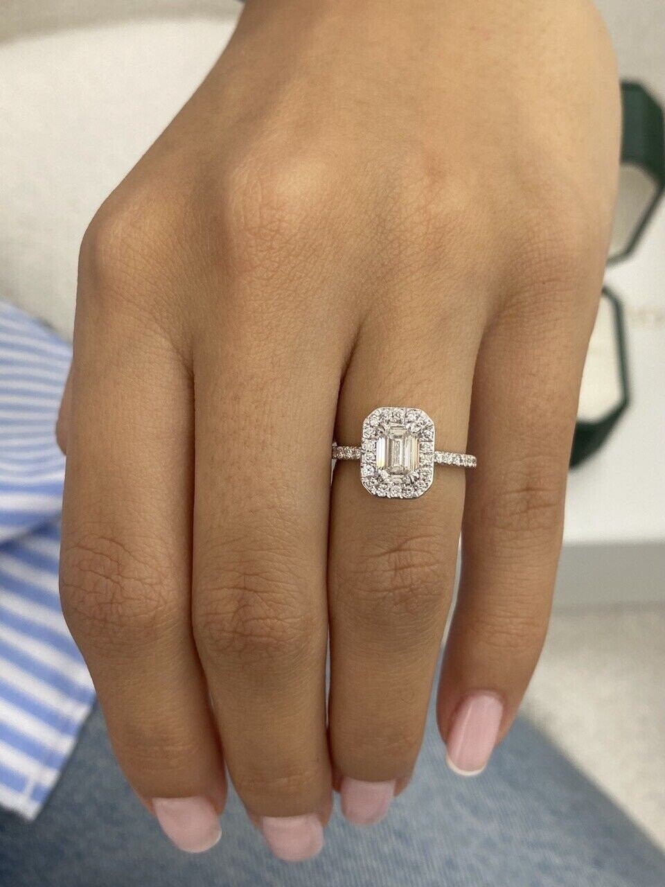 14k White Gold Proposal Ring 1.50Ct Certified Emerald Cut Lab Grown Diamond/CVD