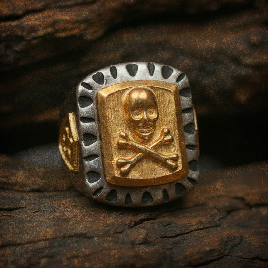 Skull and Bones Mexican Biker Ring – Motorcycle Jewelry – Peso Ring – Stainless