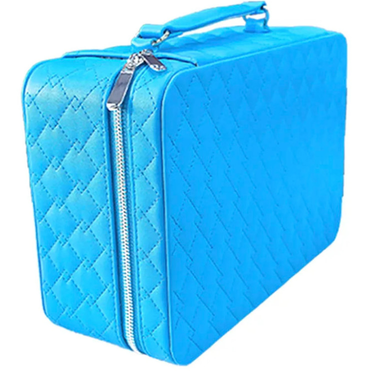 Baby Blue Luxury Travel Jewelry Case Organizer – Real Genuine Leather