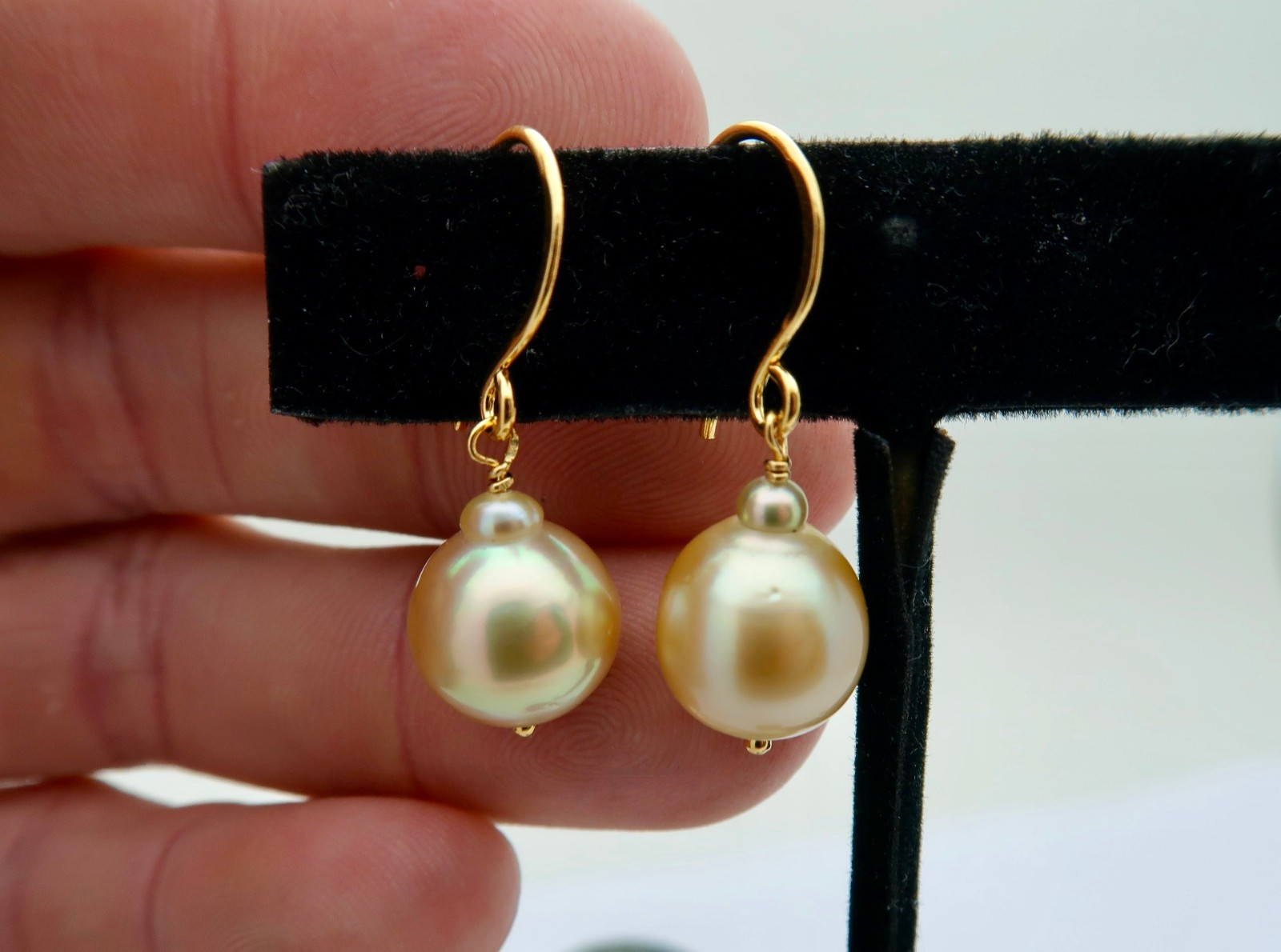AA+ PHILIPPINES ISLANDS CULTURED GOLD PEACOCK PEARL EARRINGS *24K GOLD VERMEIL