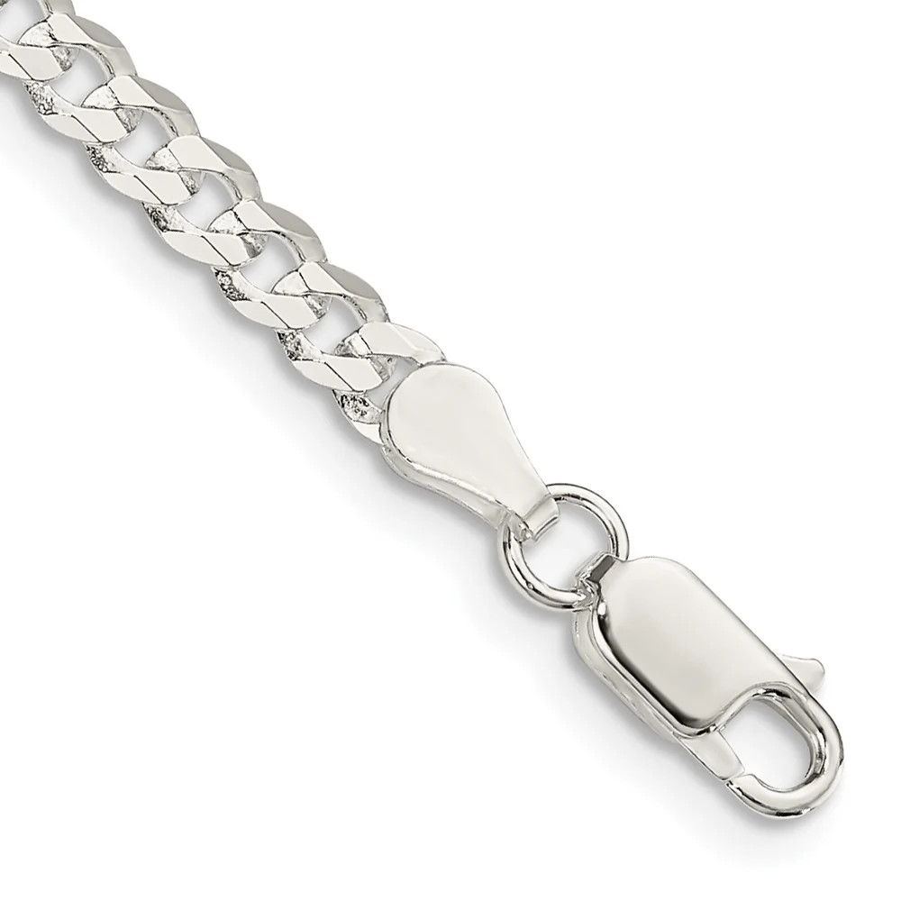Sterling Silver 3.8mm Flat Curb Chain Bracelet 7″-9″