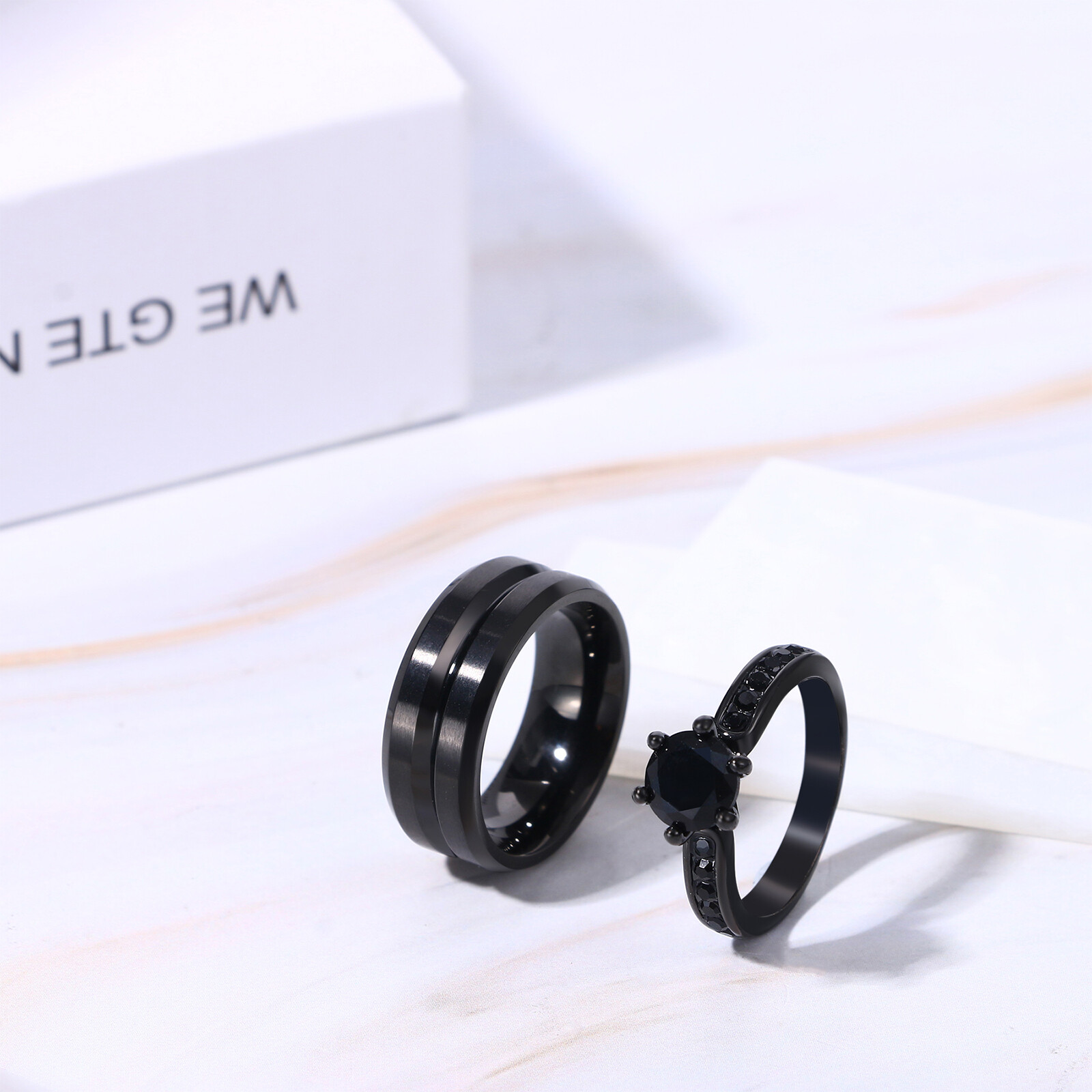 Couples His&Hers Stainless Steel Ring Set Cubic Zirconia Stacking Wedding Band