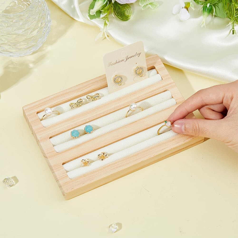 3-Slot Bamboo Ring Holder 5.87×4.09×10.63 Inch Wood Ring Displays Stand Recta…