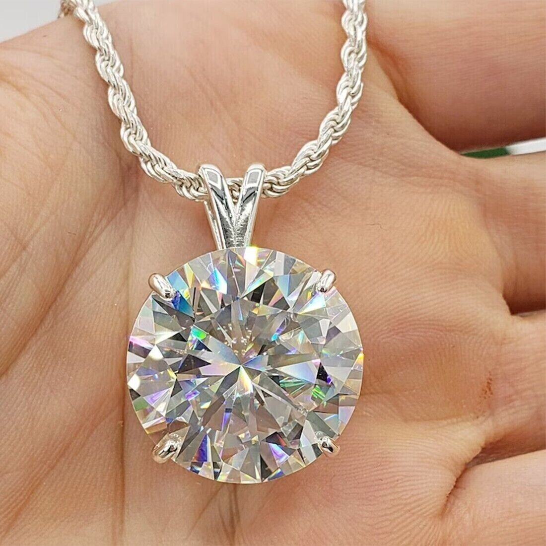 5 Ct Certified Round Shape VVS1 Natural White Diamond Pendant White Gold Finish