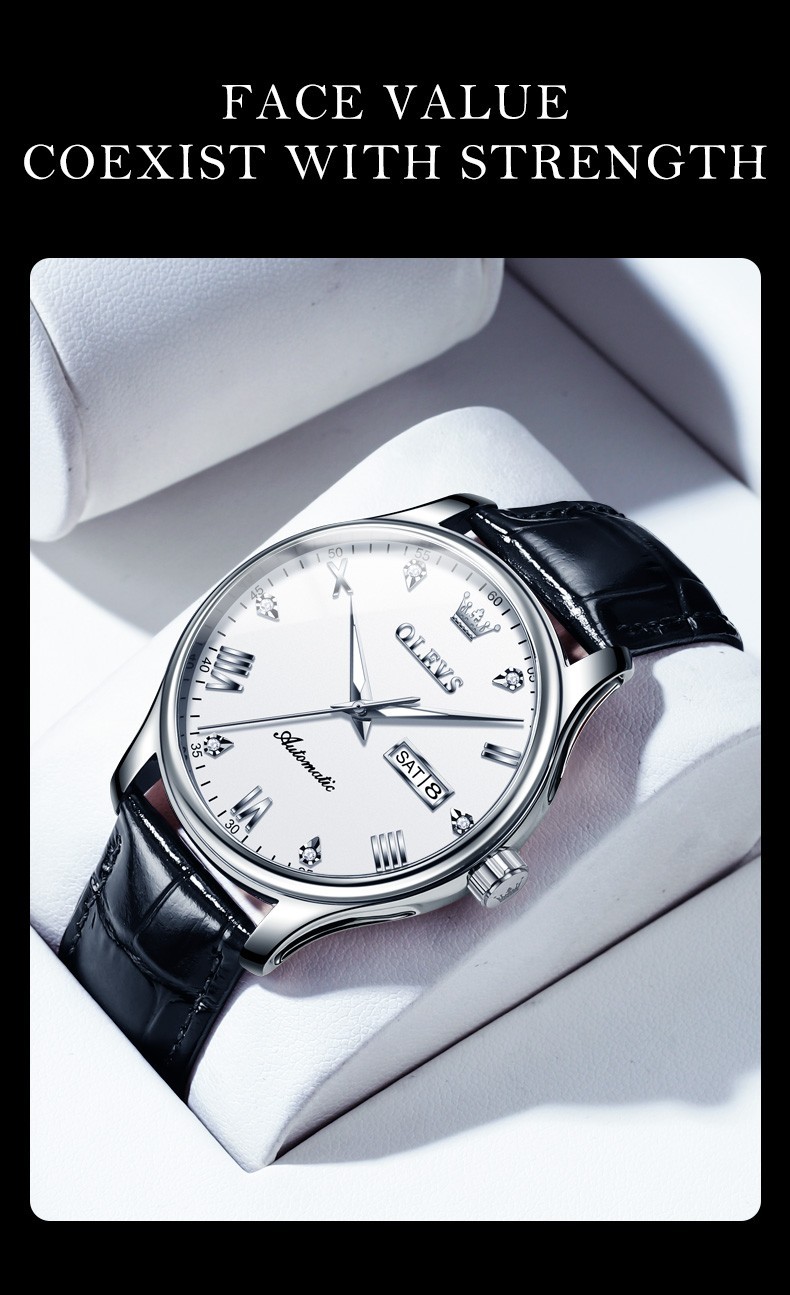 OLEVS 9932 Luxury Multi-functiom Leather Business Male Female Mechanical Watch