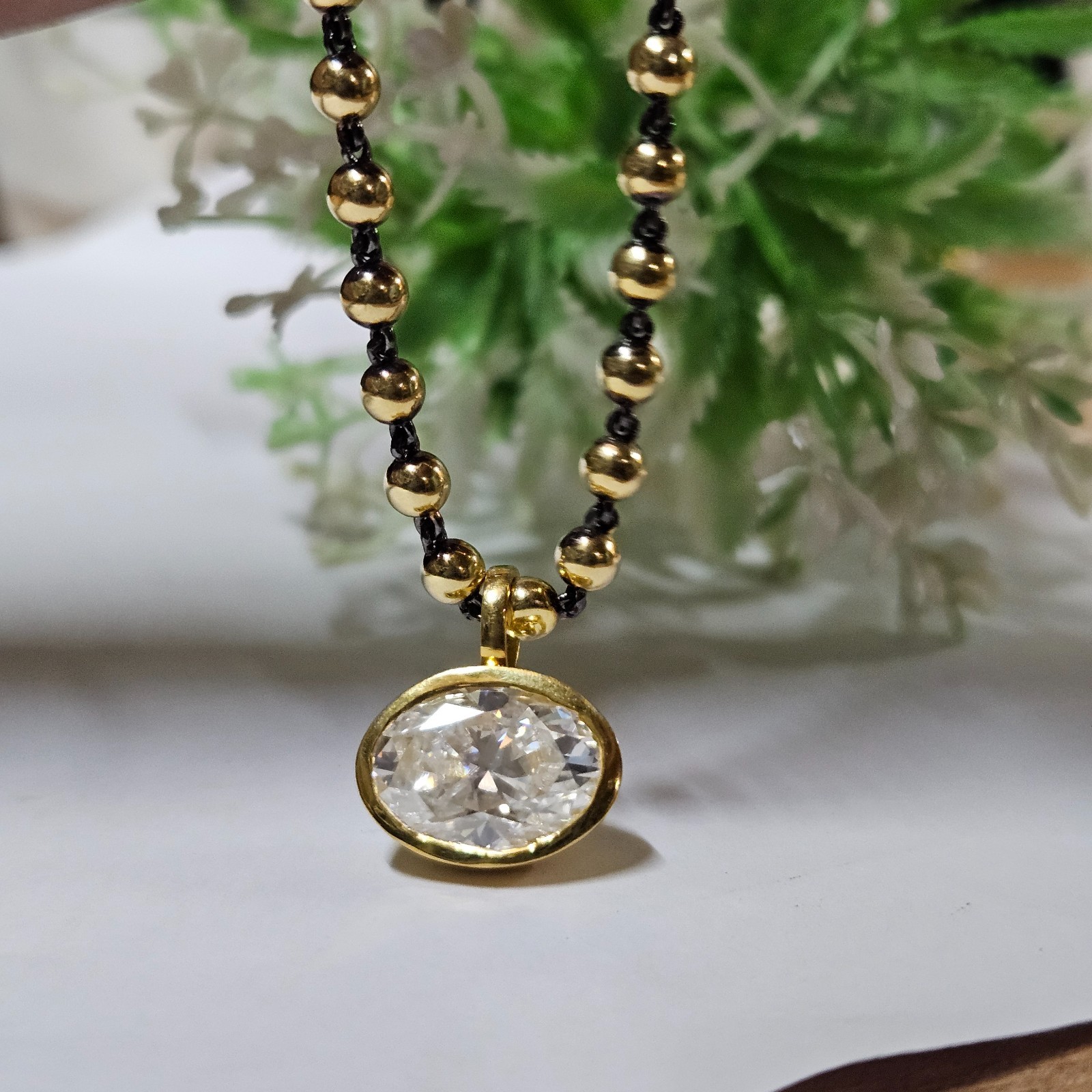 Moissanite 14x10mm Oval 14K Multi Tone Gold Plated Wedding 18″ Chain Necklace