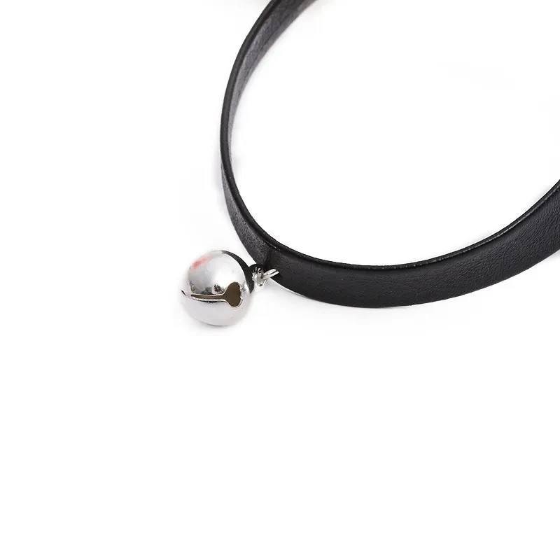 Black Leather Bell Choker Necklace Gothic Anime Cosplay Cute Collar Jewelry