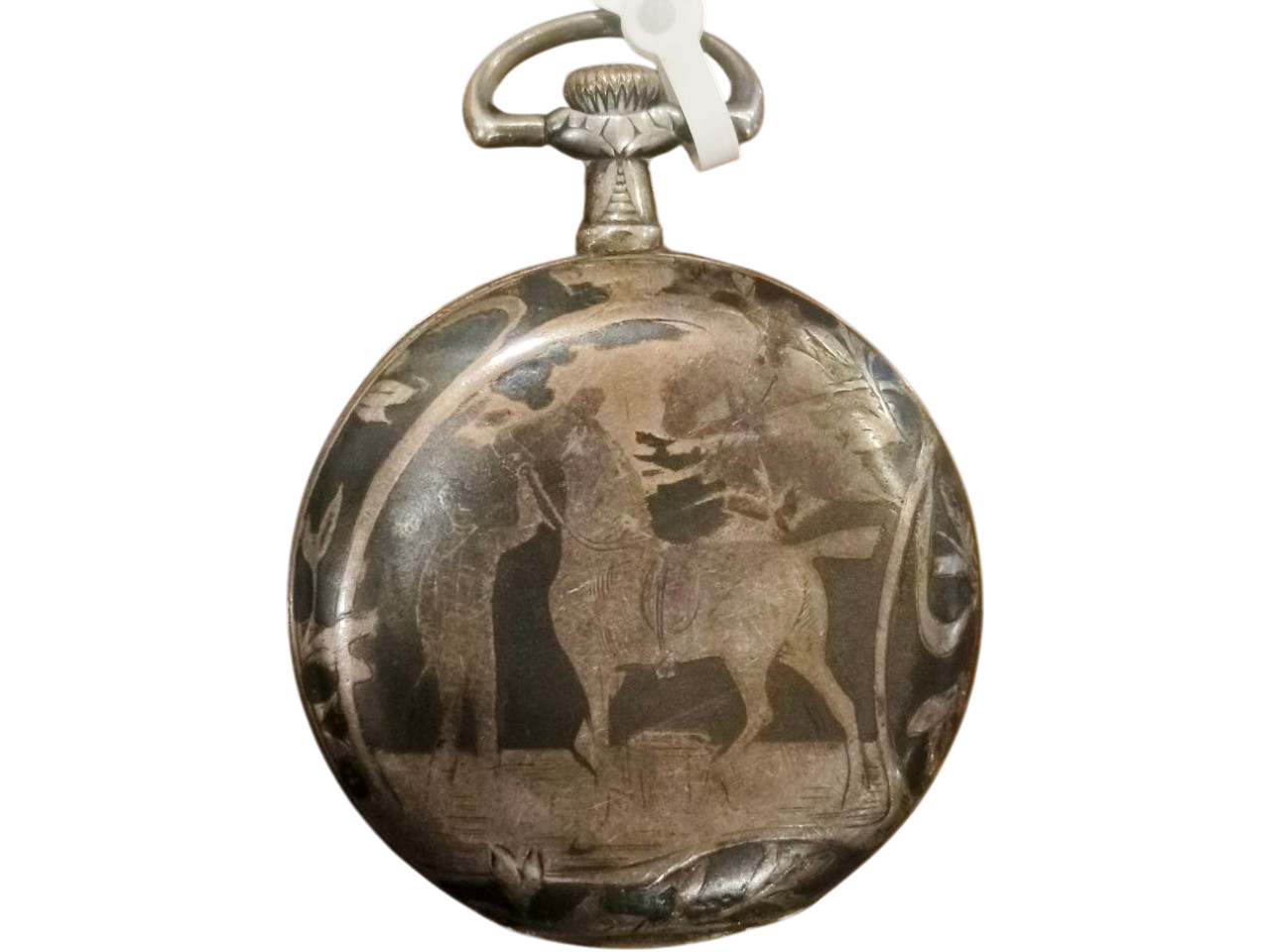 Vintage Pocket Watch – Silver Case with Niello – Horses Design – For Restoration