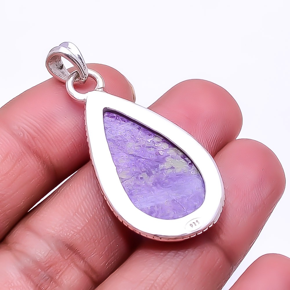 Variscite In Purpurite -Faires Tin Mine 925 Sterling Silver Pendant 1.64″ P46