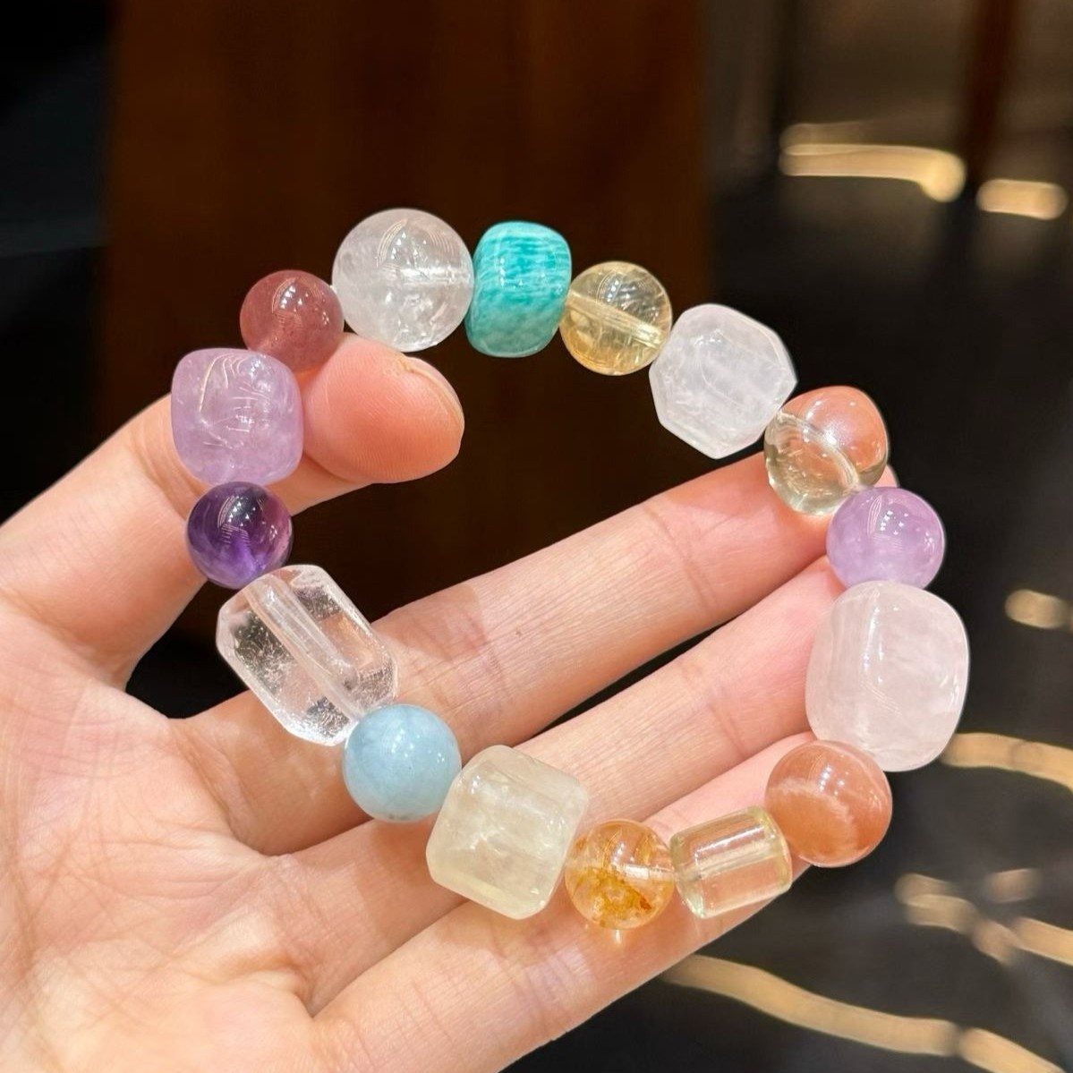 9-13mm Natural Multi-gemstone Crystal Amethyst and citrine Handmade Bracelet