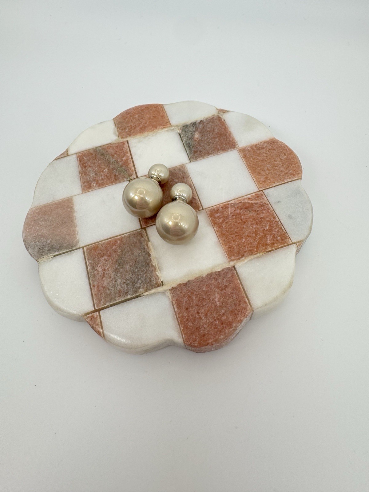 Faux Pearl Double Sided Stud Earrings W/ Sterling Silver 925 Posts Statement