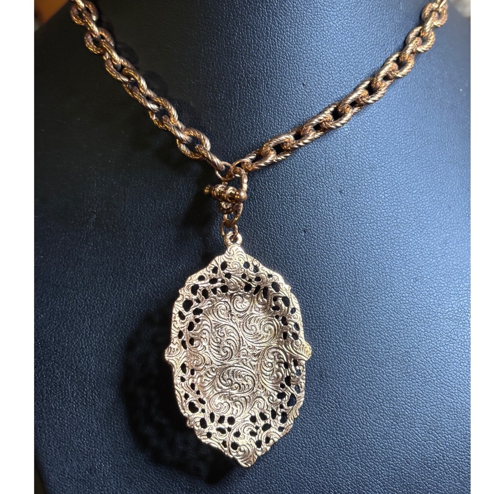 Amethyst Glass Quartz & Amethyst Crystal Filigree Pendant Necklace 30″