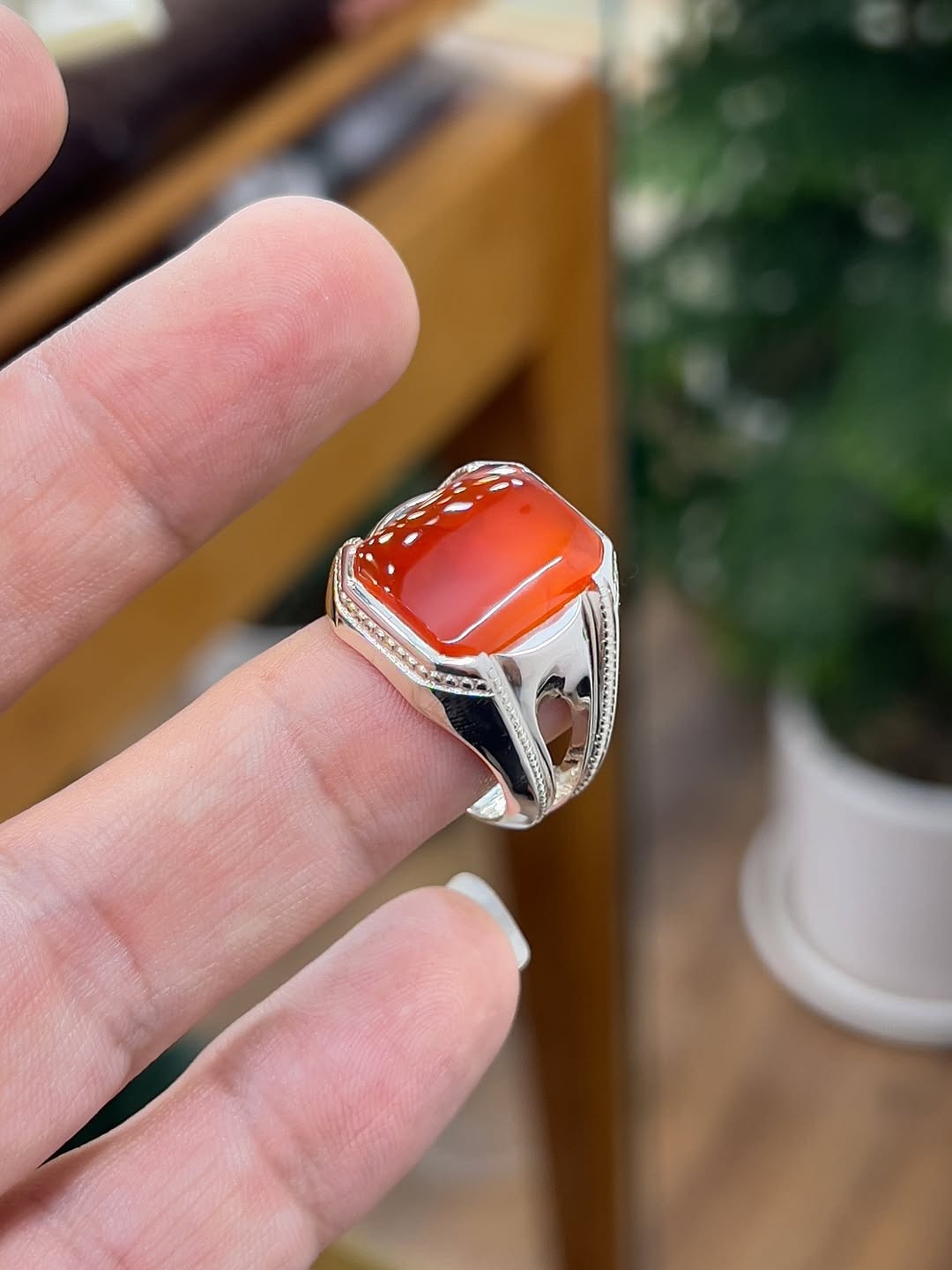 Red Agate Gemstone Silver Ring, Aqeeq Ring, Sterling Silver Handmade 925 silver