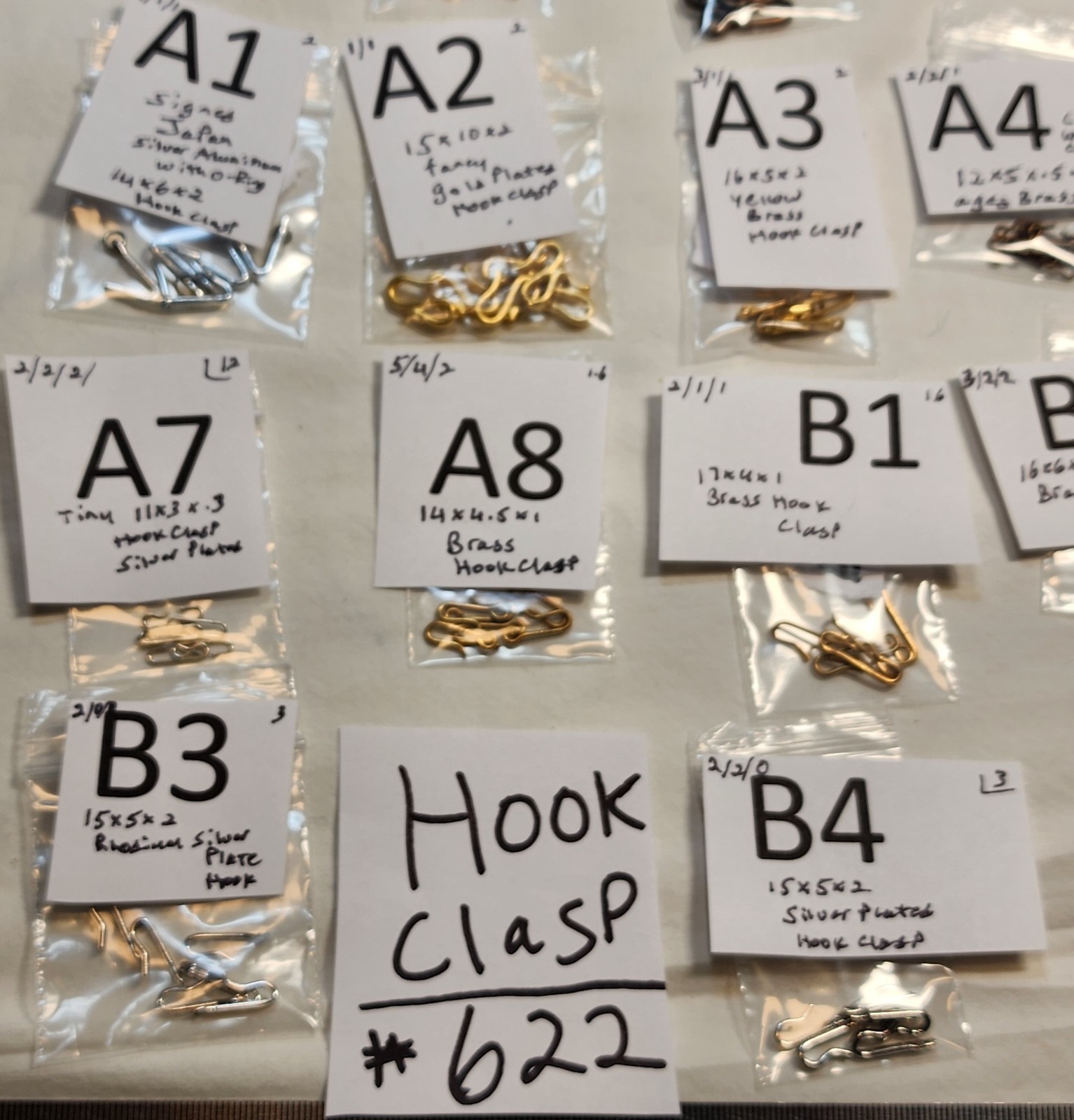 Vtg Quality Hook Clasp Jewelry Findings Repair Craft Necklace Brass Silver # 622