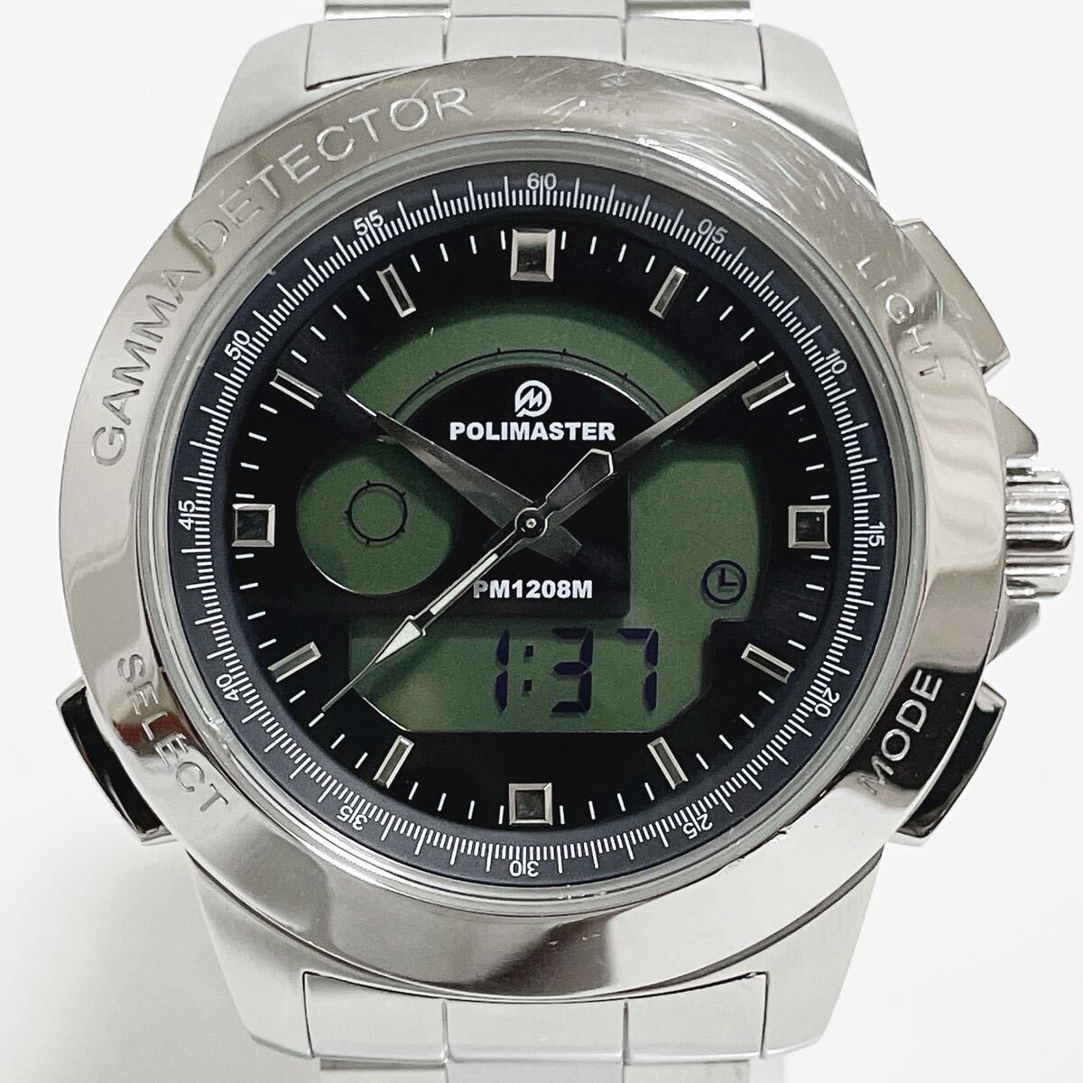 Polimaster PM1208M Men’s Watch Analog ＆ Digital Quartz 45mm Stainless Steel Used