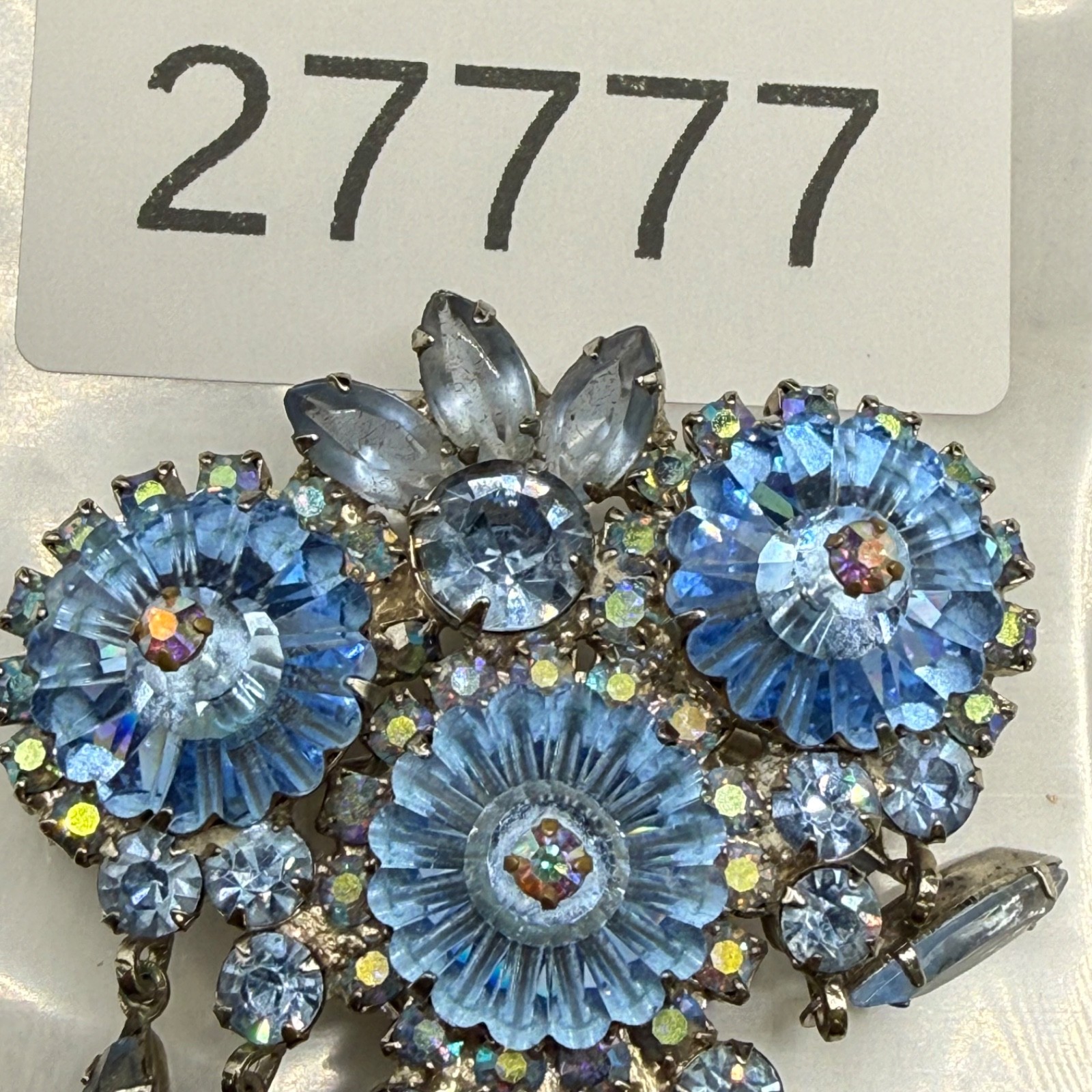 Vintage Juliana Brooch Blue Rivoli Stunning Chandelier Owl Eyes